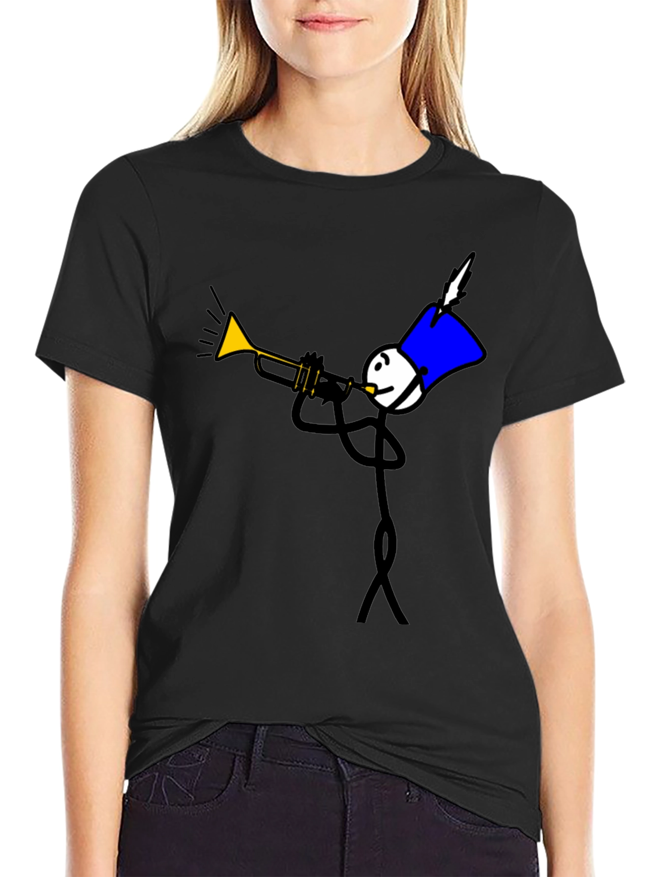 Black Stick Figure Trumpet Player Graphic Tee view 2
