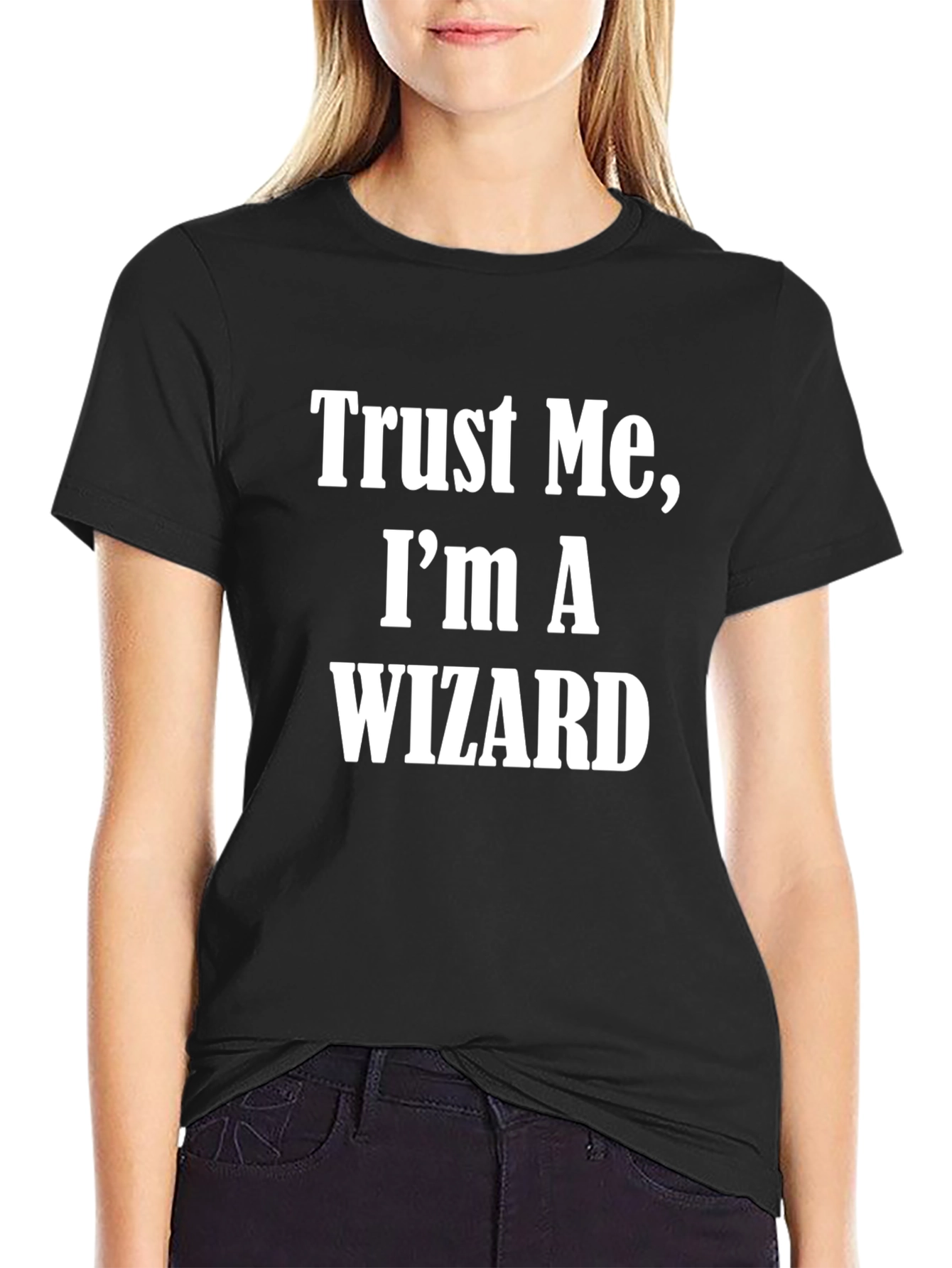 Black Trust Me I'm A Wizard T-Shirt Black Cotton Short Sleeve view 2