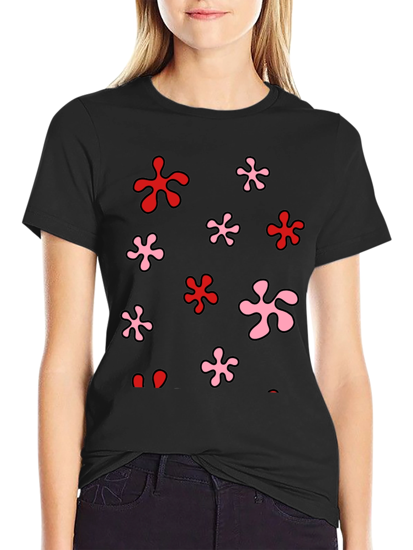 Black Funky Floral Print Black T-Shirt view 2