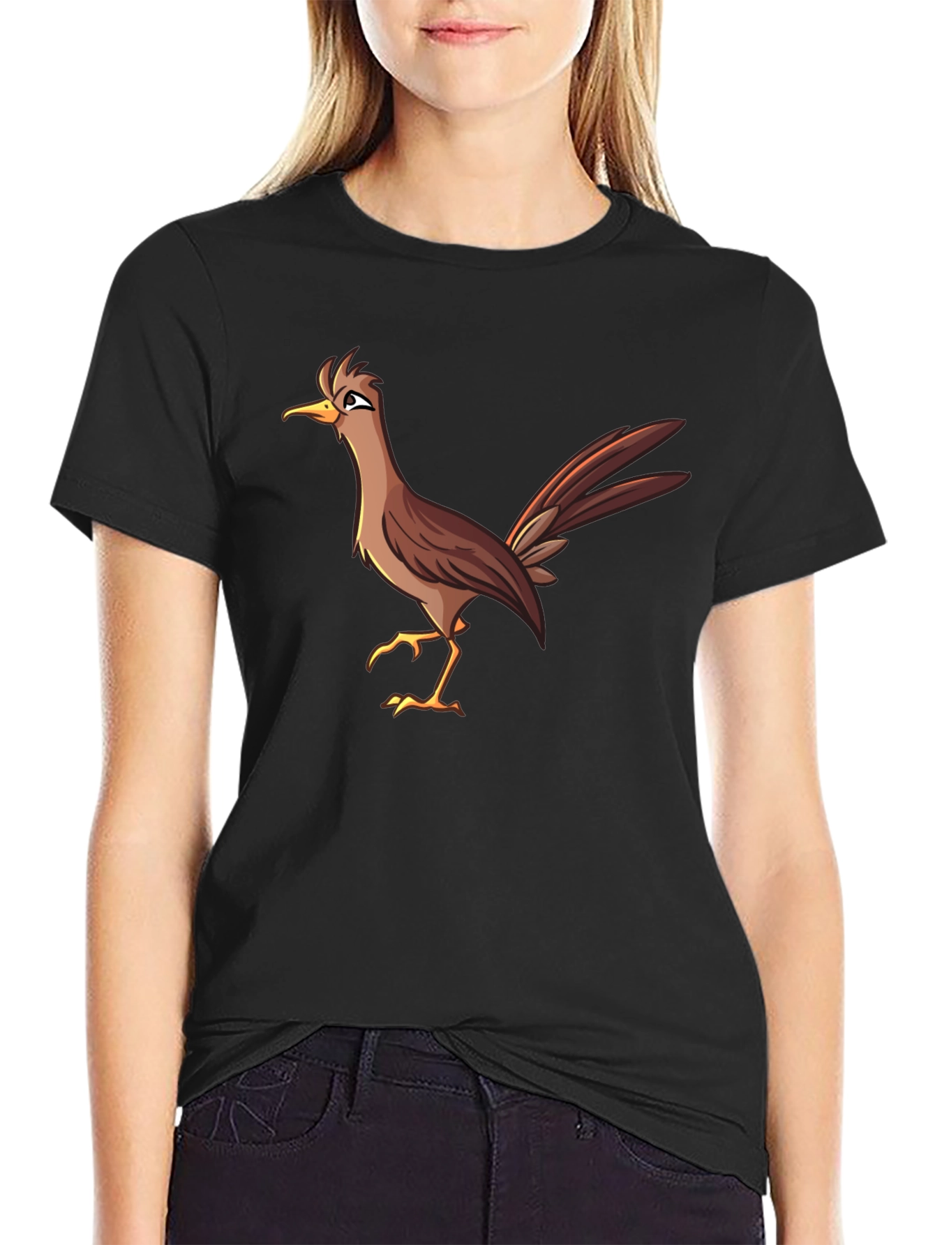 Black Roadrunner Cartoon Graphic T-Shirt view 2