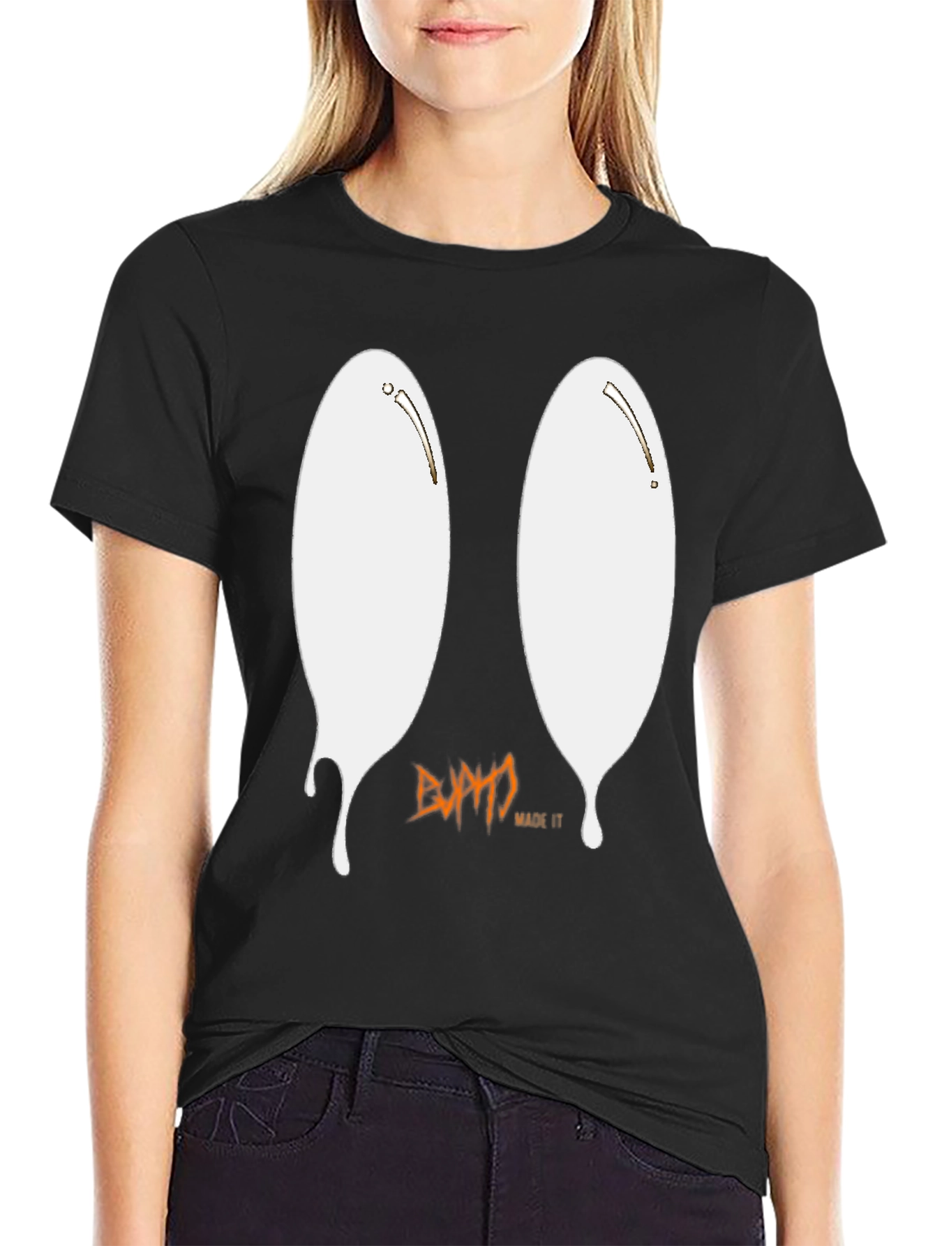 Black Ghostly Drip Graphic Tee - Soft Black Cotton view 2