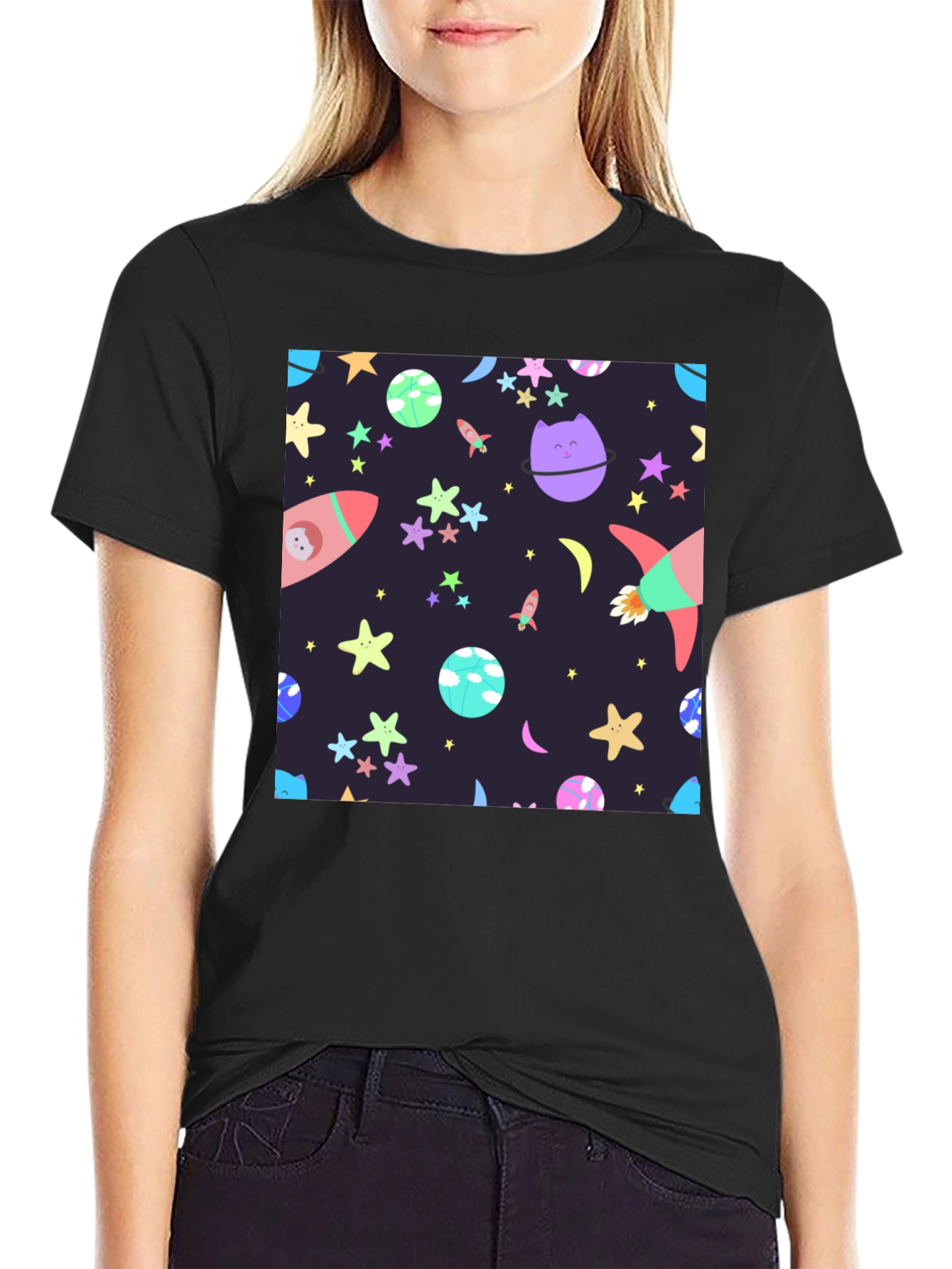 Black Cosmic Cartoon T-Shirt view 2