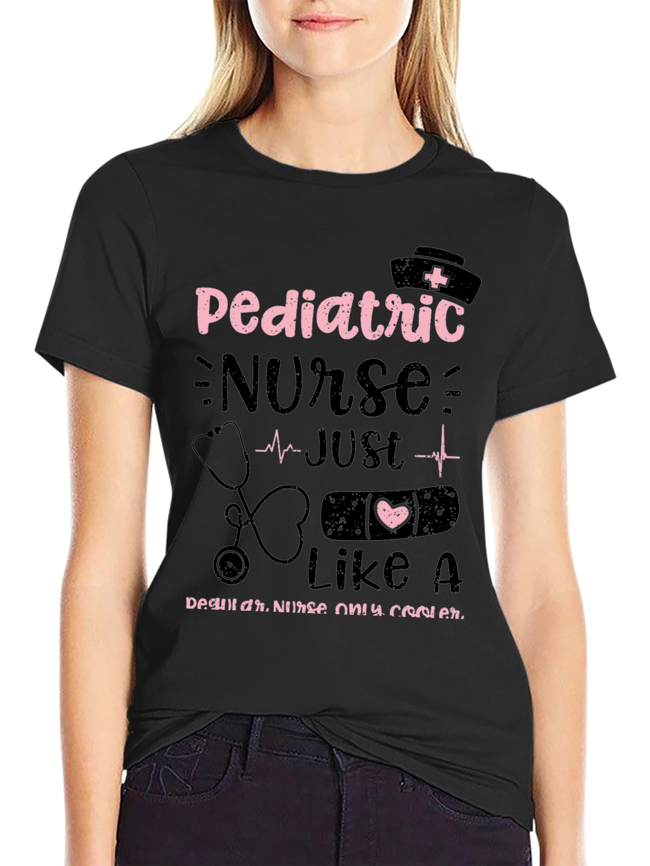 Black Pediatric Nurse T-Shirt - Cool Nurse Style view 2