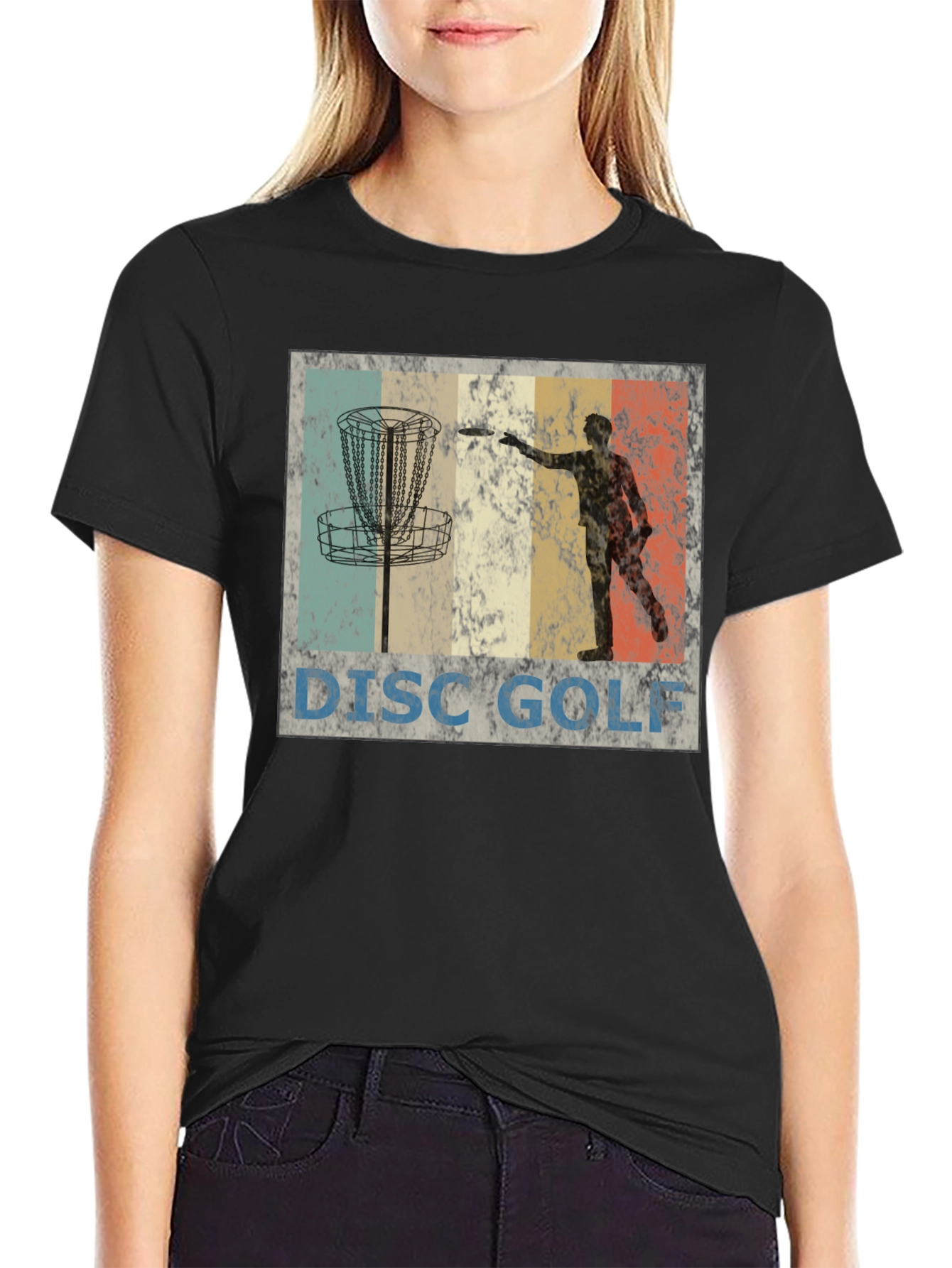 Black Vintage Disc Golf T-Shirt - Retro Style view 2