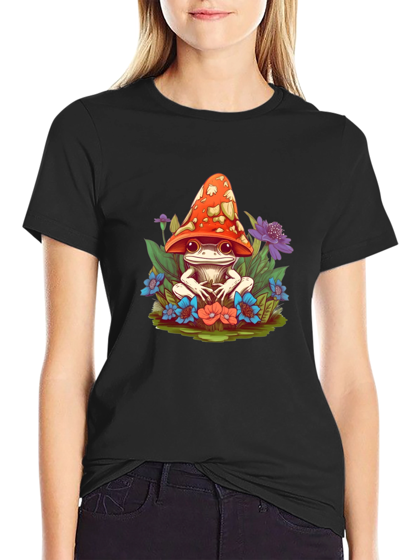 Black Mushroom Frog Graphic Tee view 2