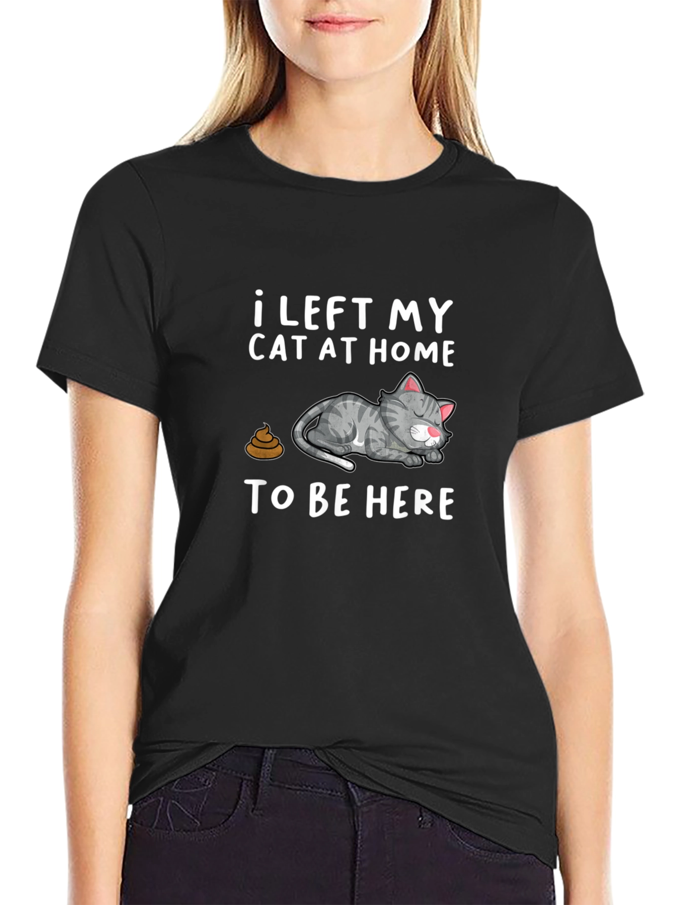 Black Funny Cat Graphic T-Shirt: I Left My Cat At Home view 2