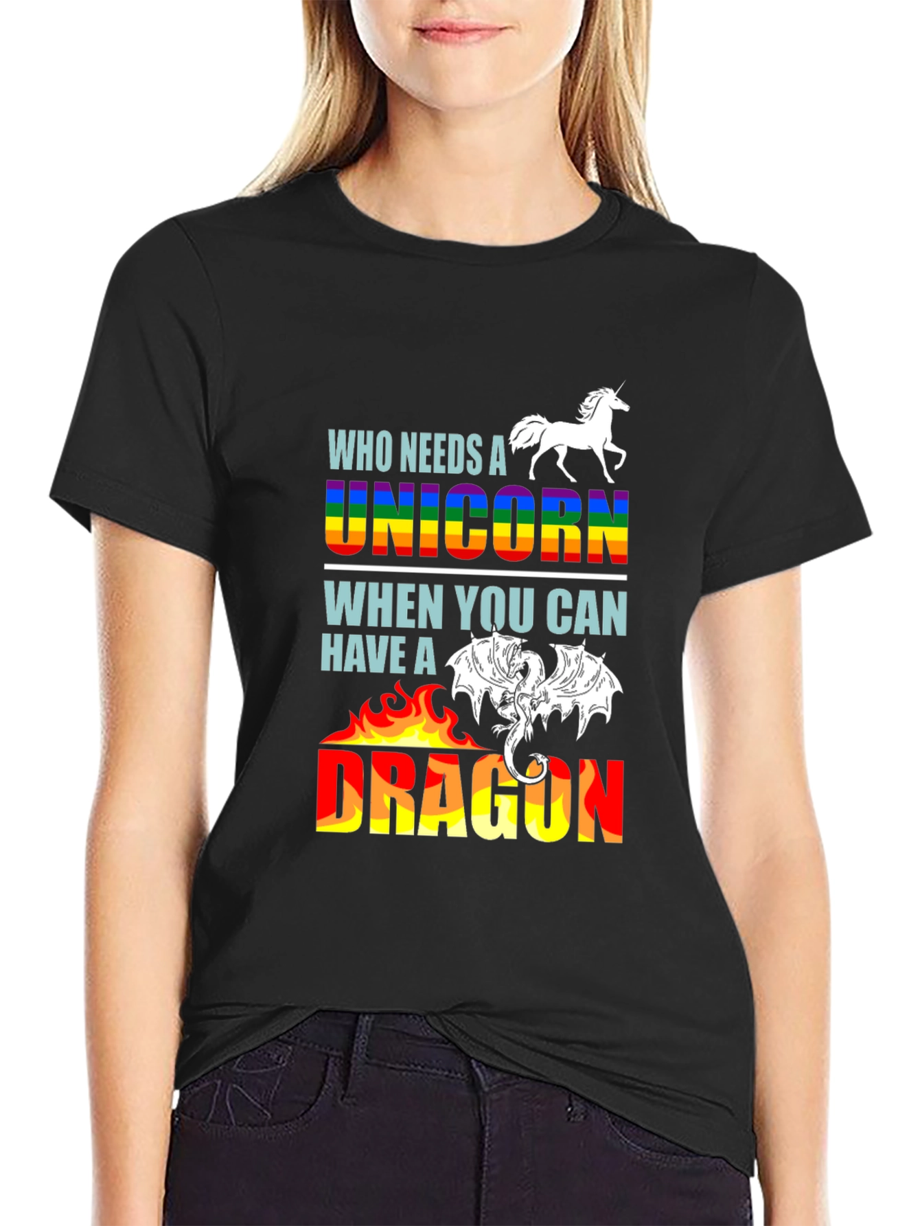 Black Unicorn or Dragon Graphic T-Shirt view 2