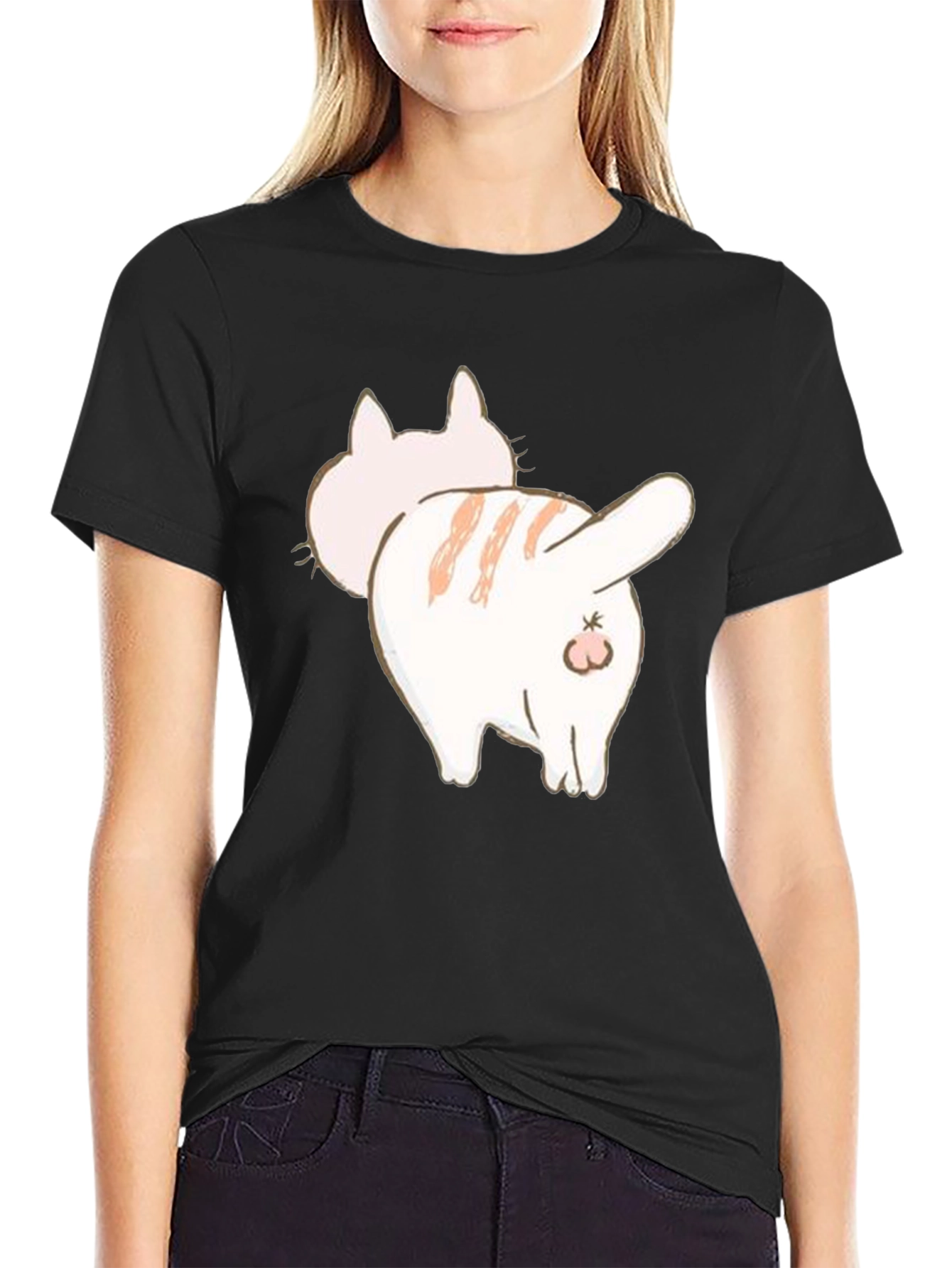 Black Funny Cat Butt Graphic Tee - Unisex Black T-Shirt view 2