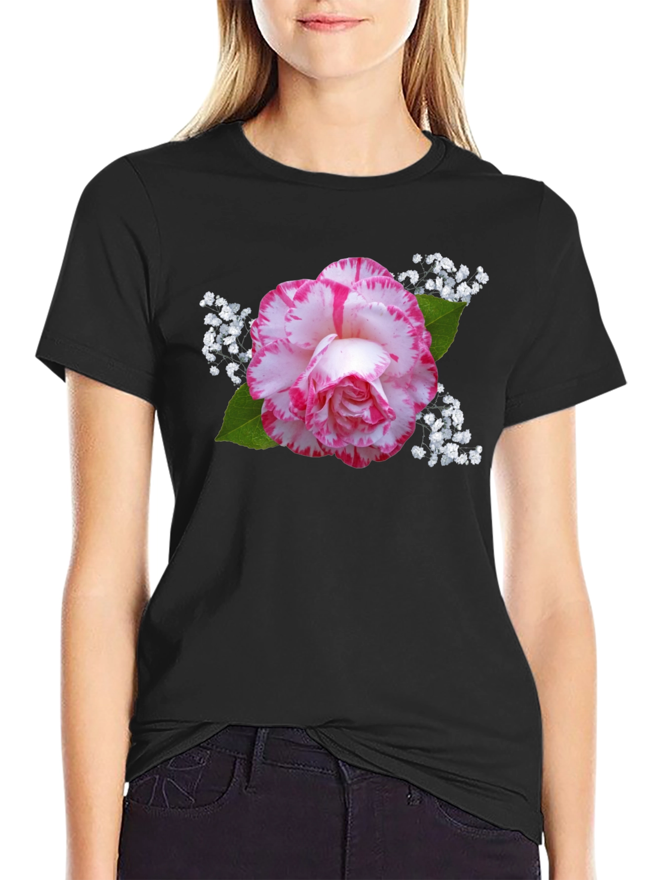Black Floral Print Black T-Shirt - Stylish & Unique view 2