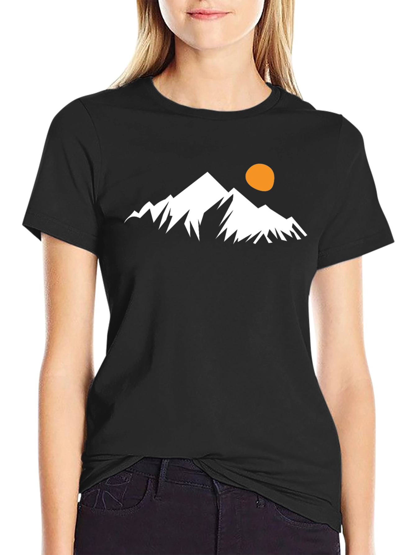 Black Mountain Peak Graphic Tee - Black Cotton Casual T-Shirt view 2