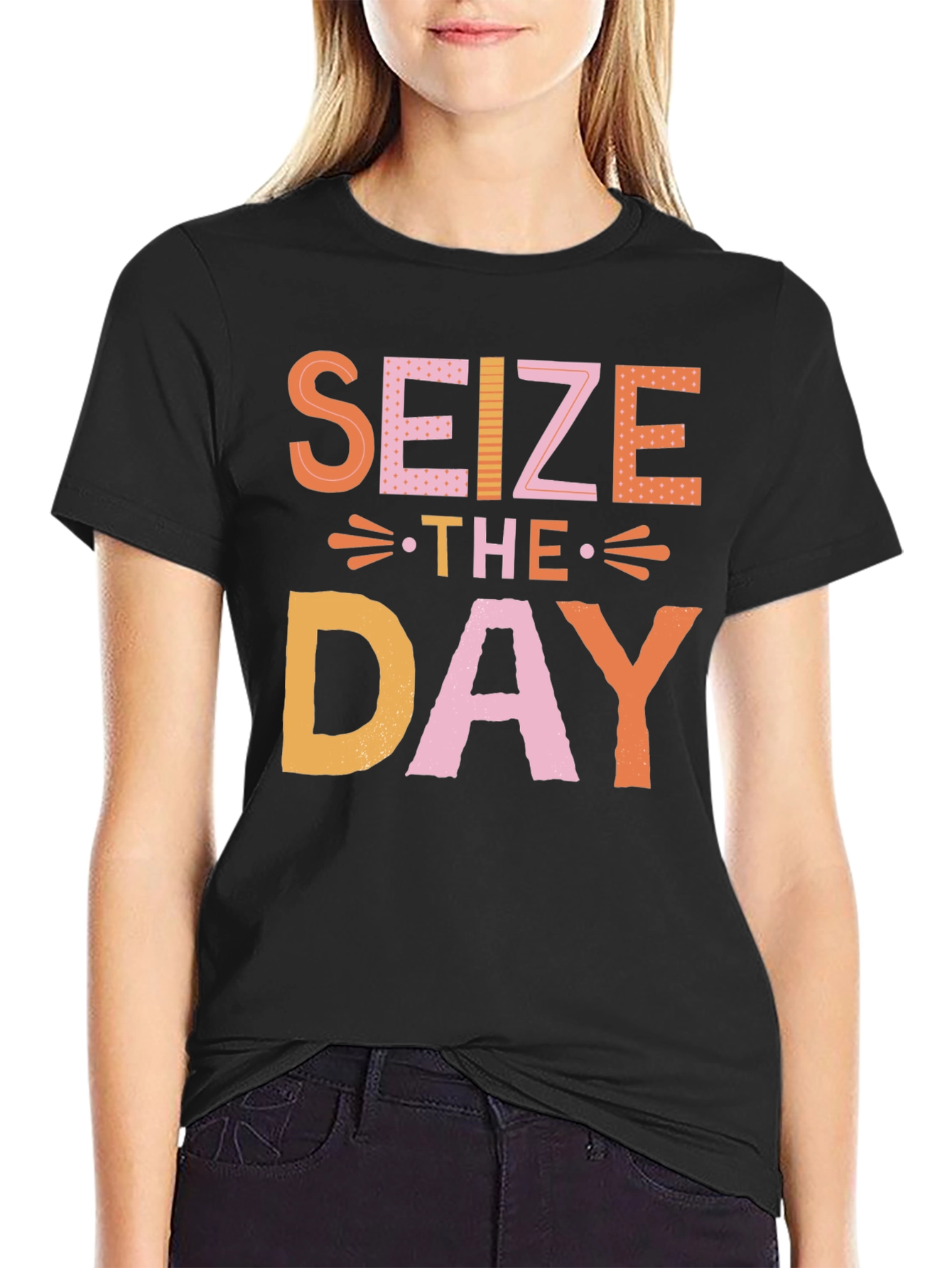 Black Seize the Day Graphic Tee - Trendy Black T-Shirt view 2