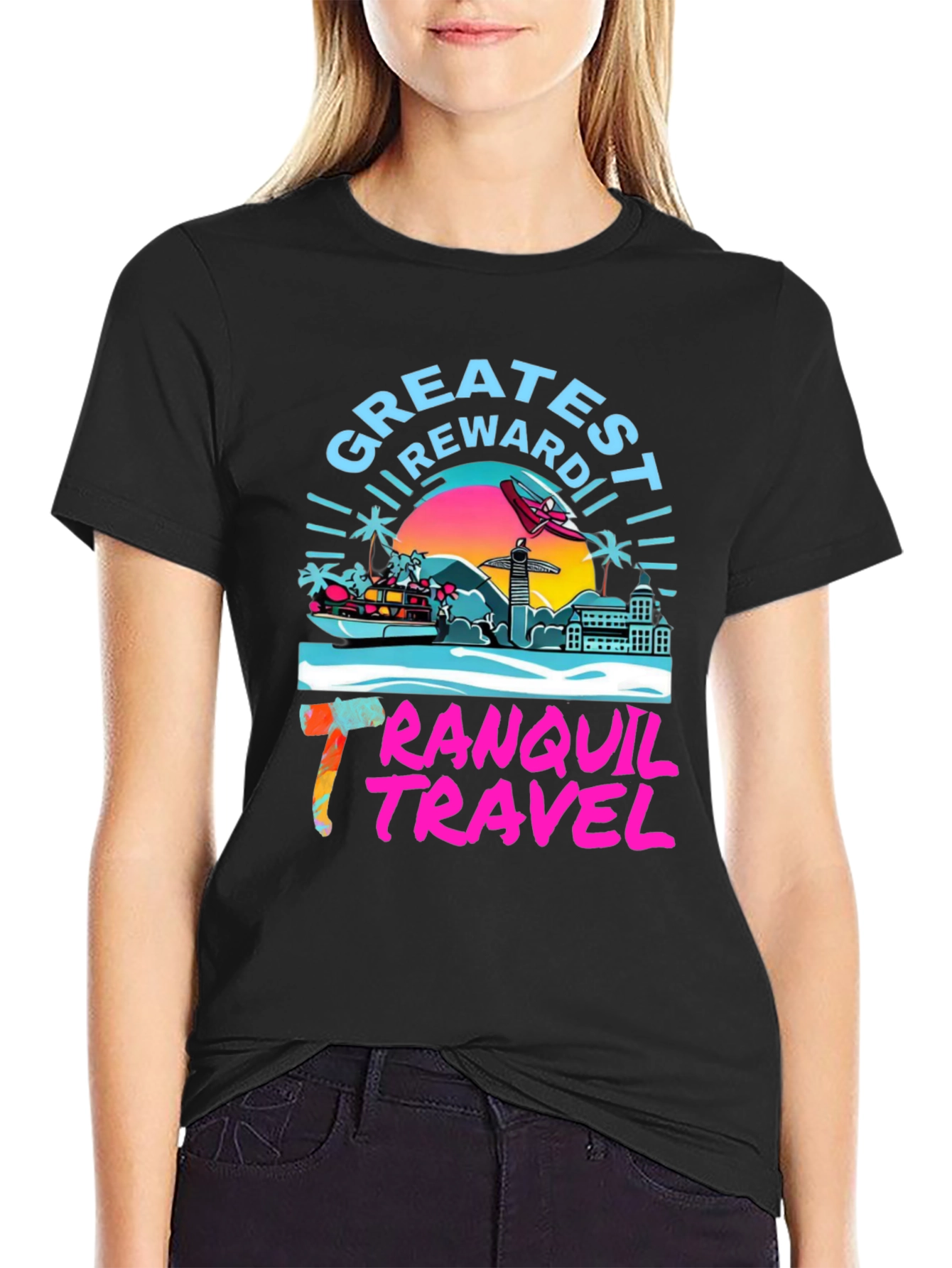 Black Tranquil Travel Graphic Tee - Tropical Paradise view 2