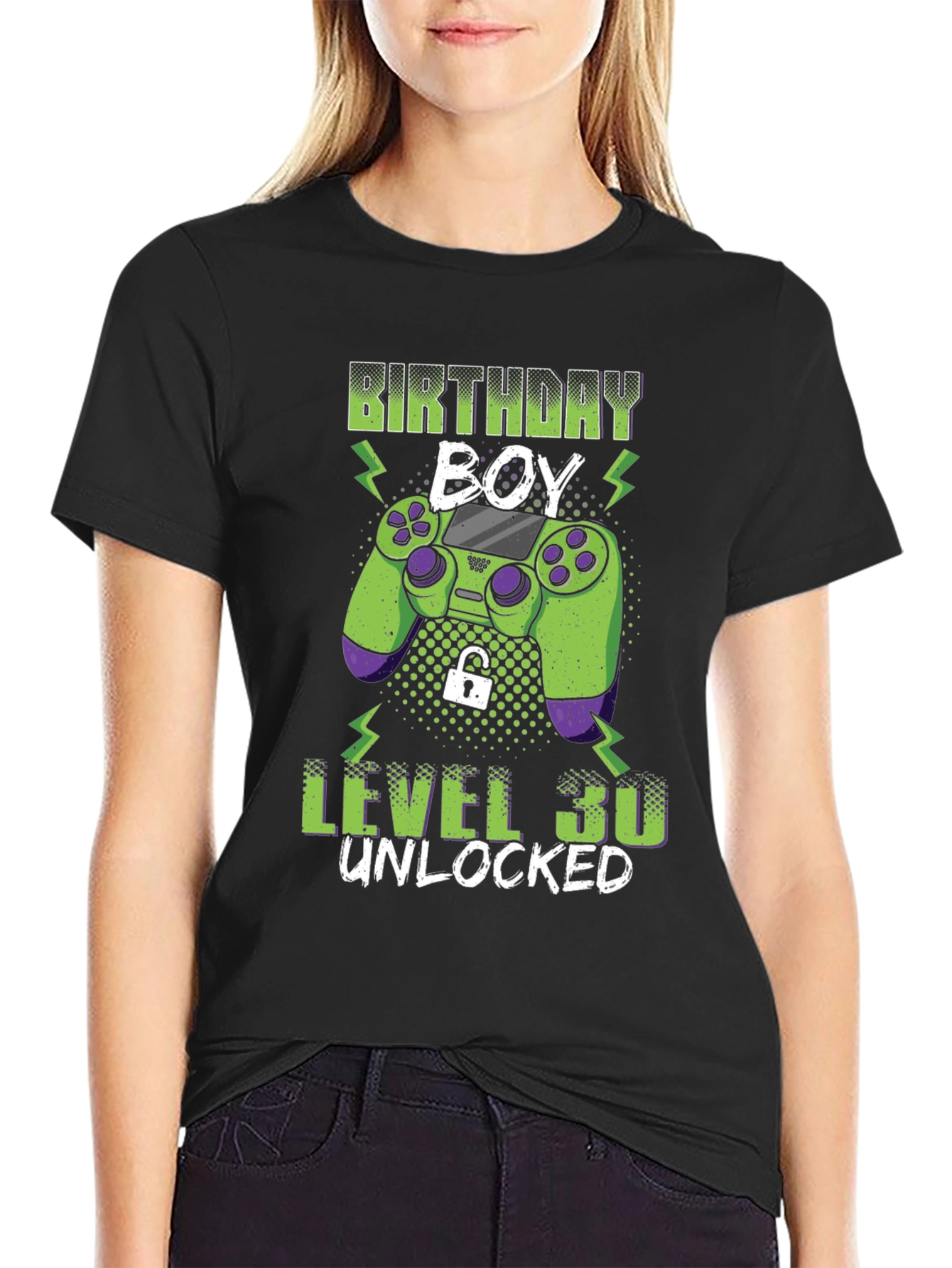 Black Birthday Boy Level 30 Unlocked Gaming T-Shirt view 2