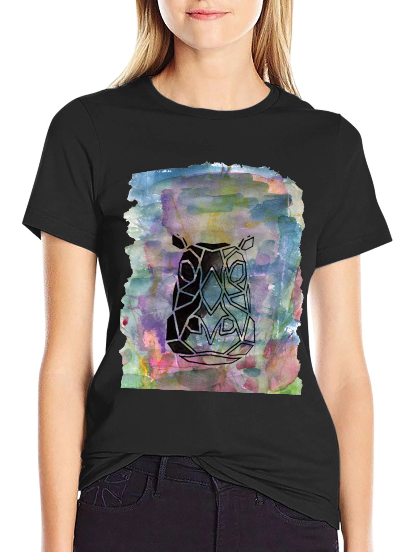 Black Abstract Rhino Graphic Tee - Men's Black T-Shirt view 2