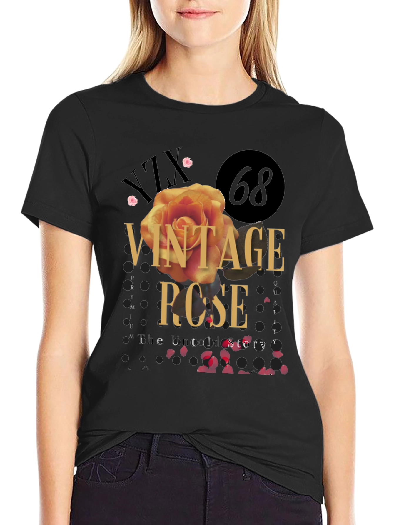 Black Vintage Rose Graphic Tee - Stylish Unisex T-Shirt view 2