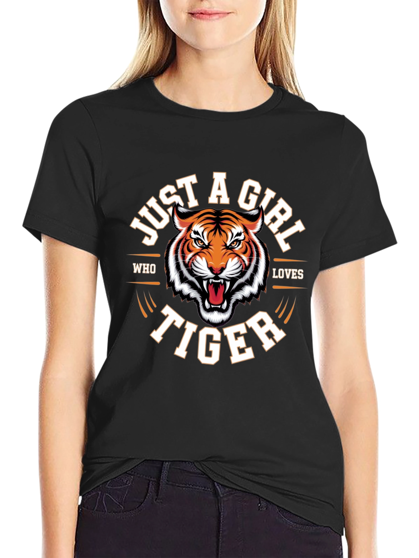 Black Just A Girl Who Loves Tigers T-Shirt - Black view 2