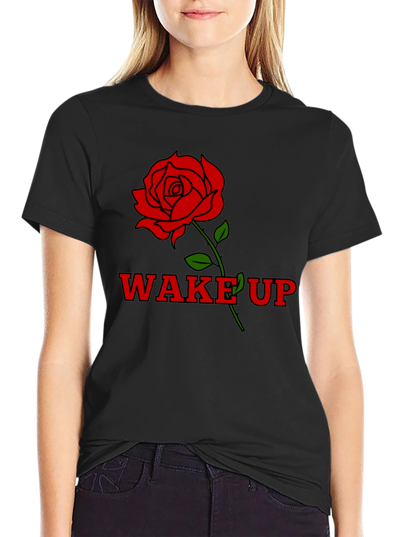 Black Wake Up Rose Graphic T-Shirt view 2