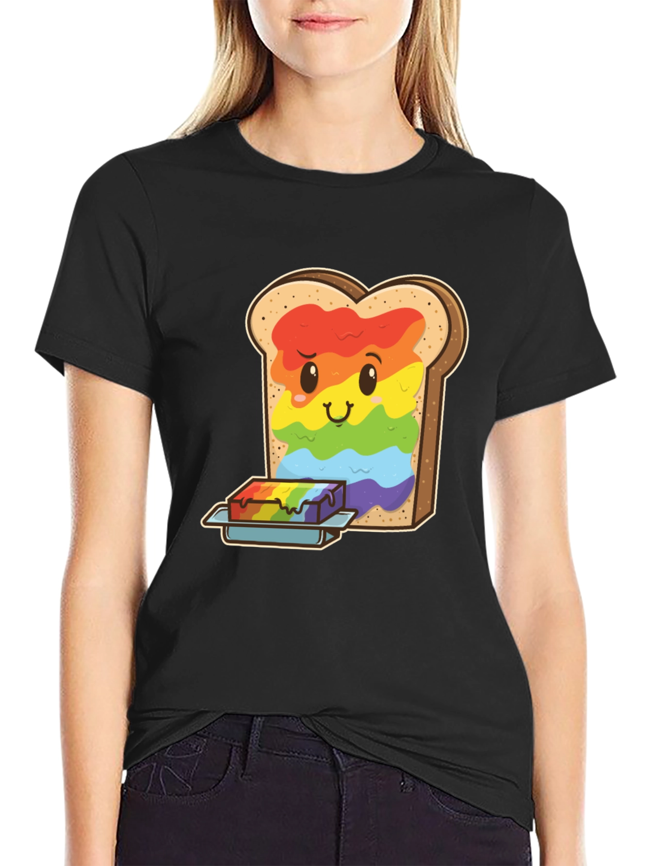 Black Rainbow Toast Graphic Tee - Unique Novelty Shirt view 2