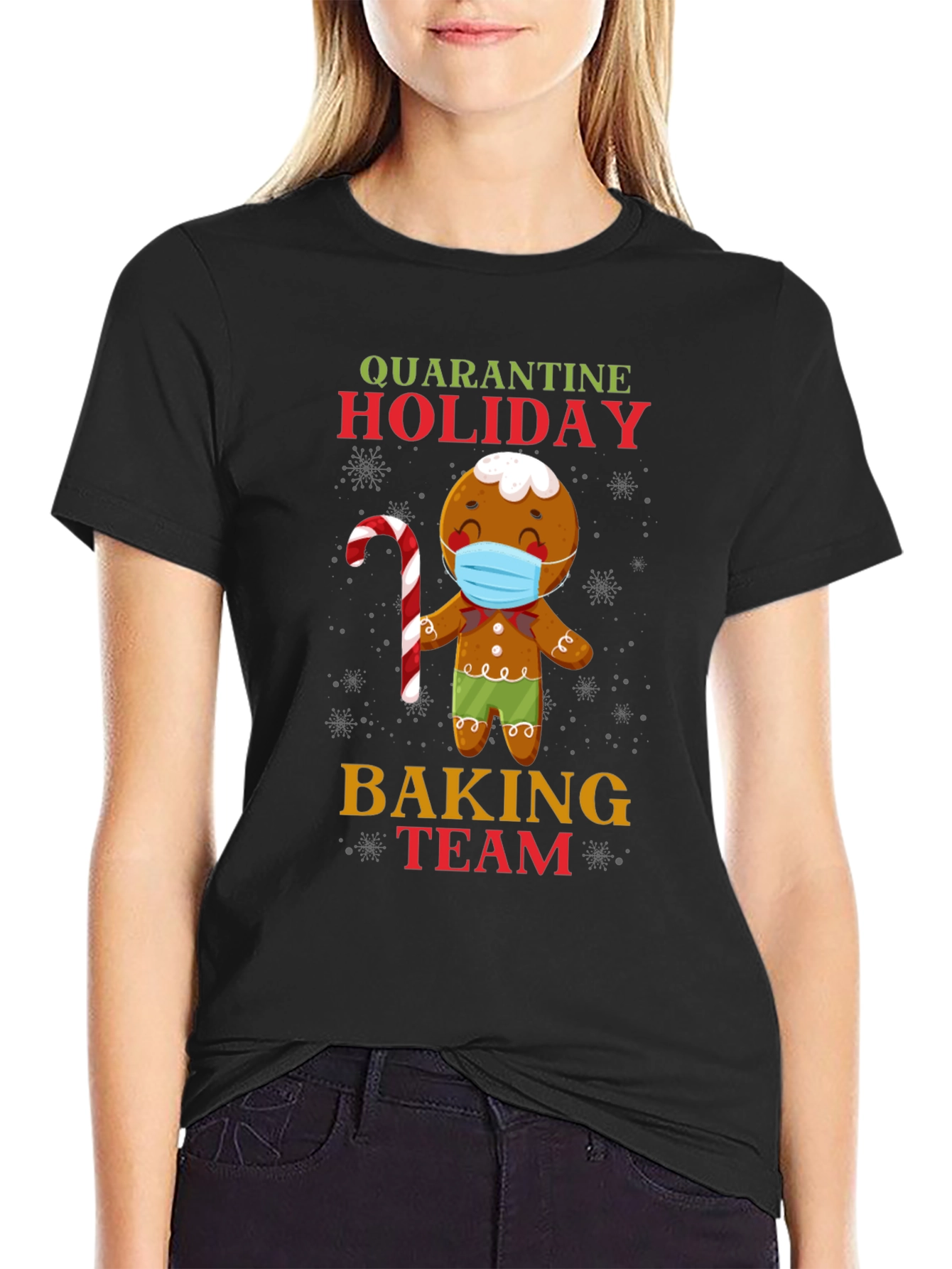 Black Quarantine Holiday Baking Team Gingerbread T-Shirt view 2