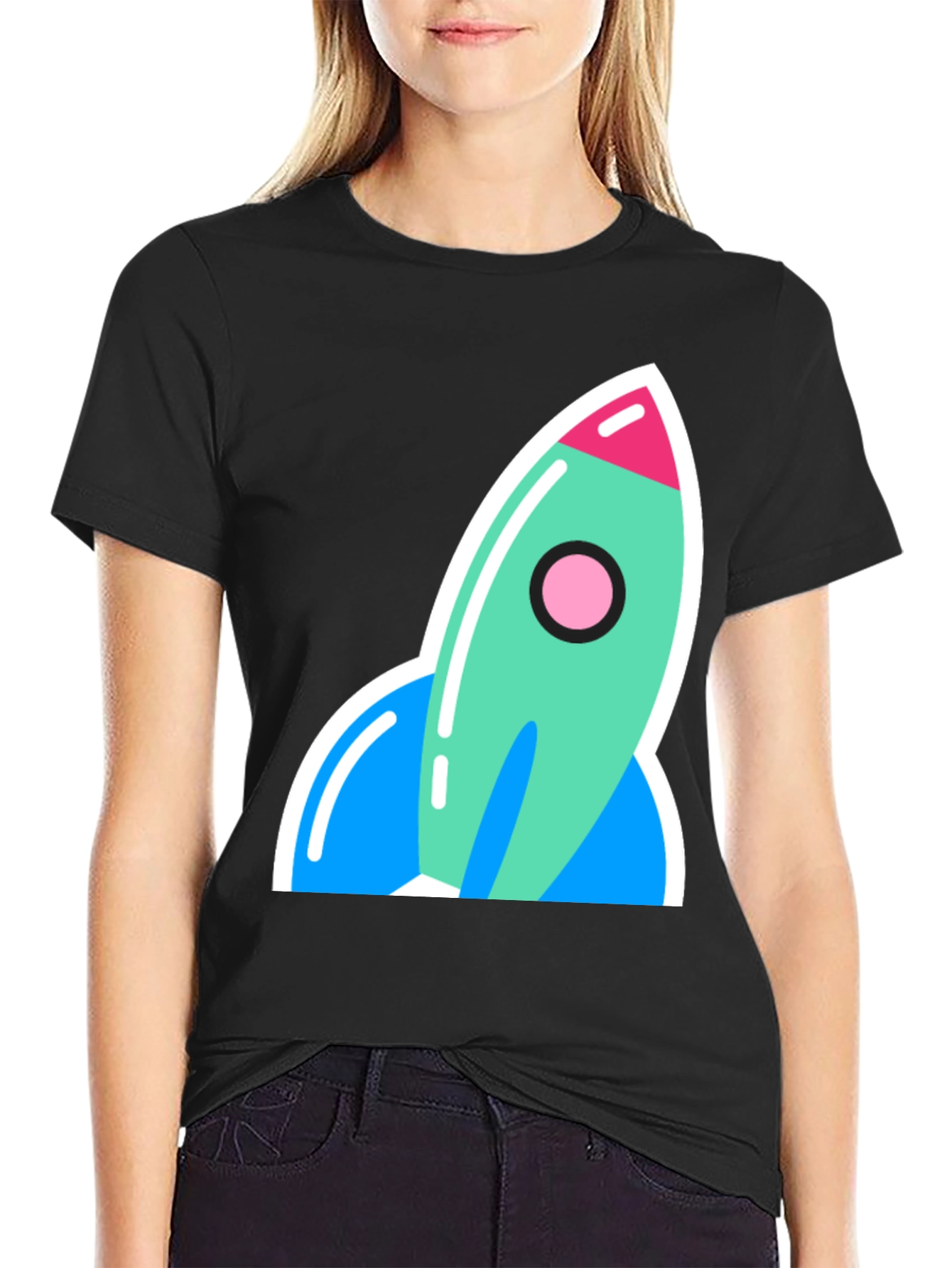 Black Retro Rocket Graphic Tee - Blast Off in Style! view 2