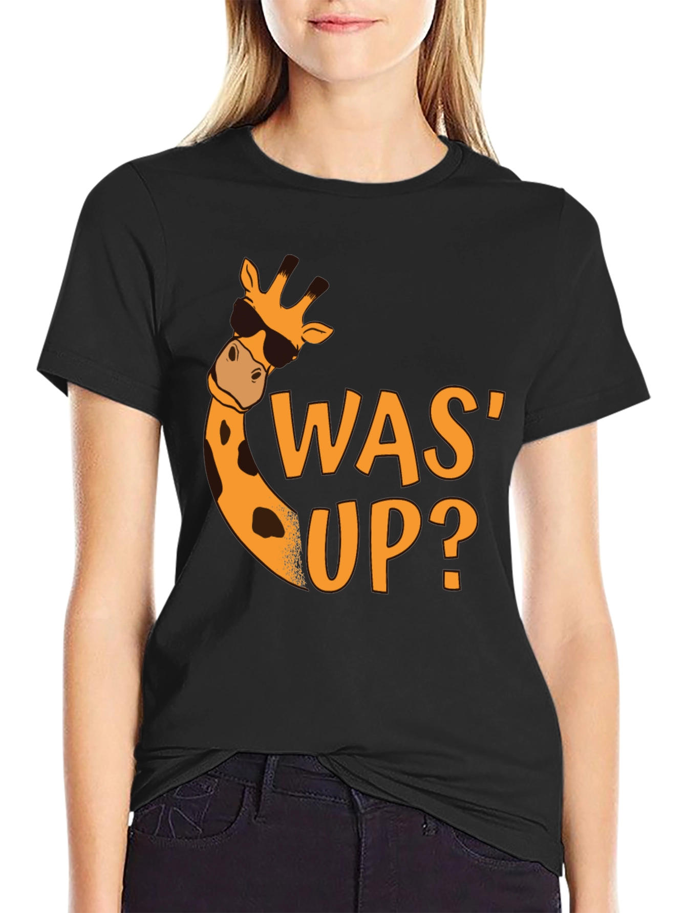 Black Cool Giraffe Was' Up? Black Graphic Tee view 2
