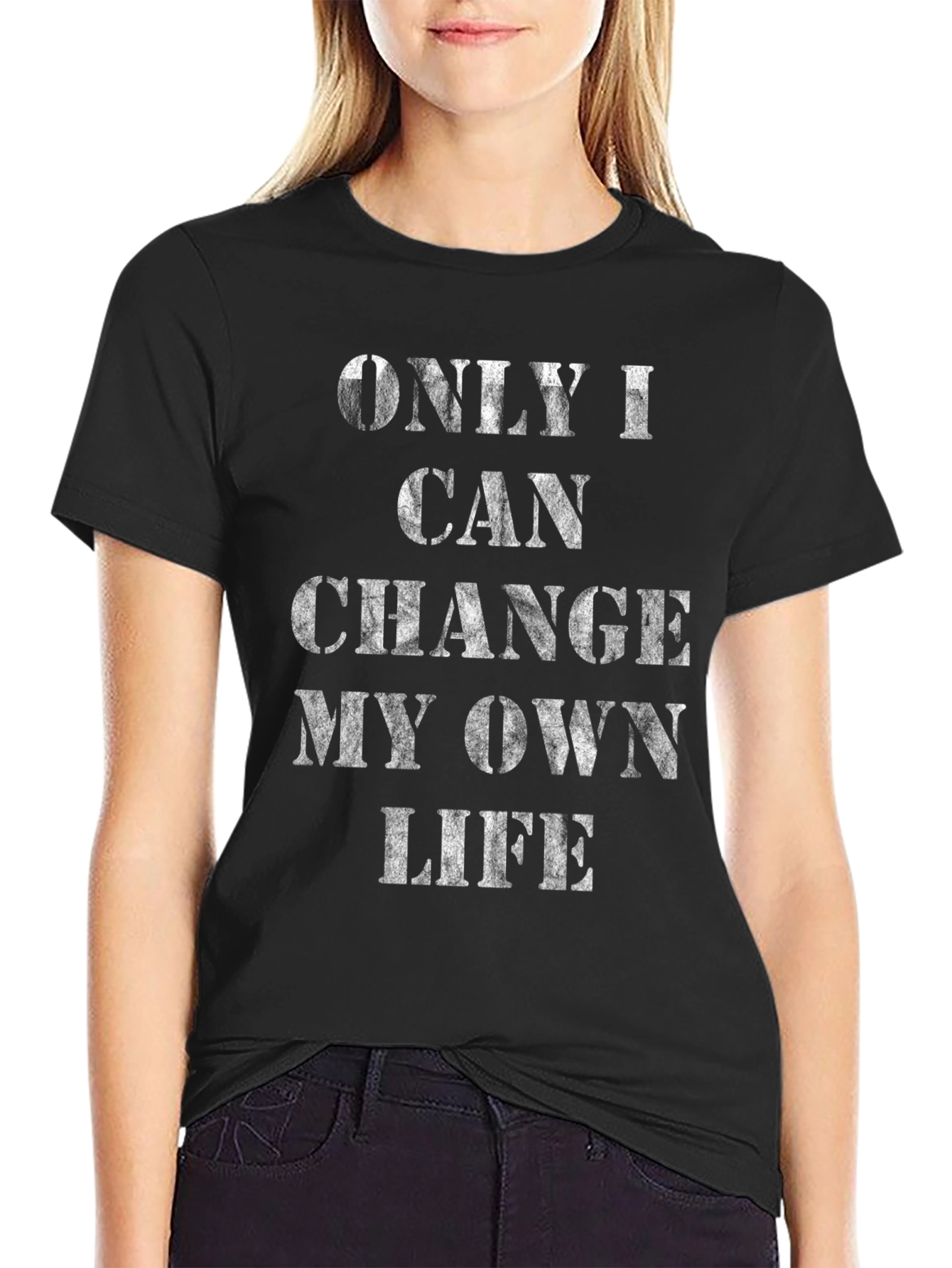 Black Inspirational "Only I Can Change My Own Life" Black T-Shirt view 2