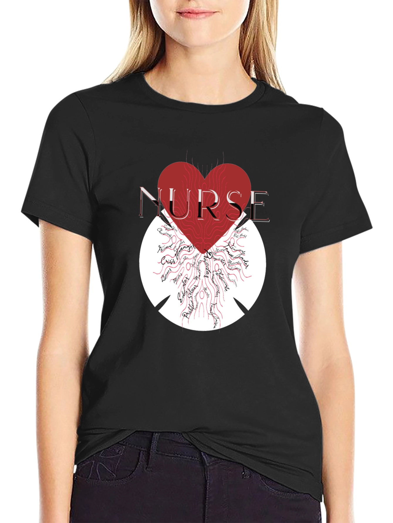 Black Nurse Heart Graphic T-Shirt - Unisex view 2