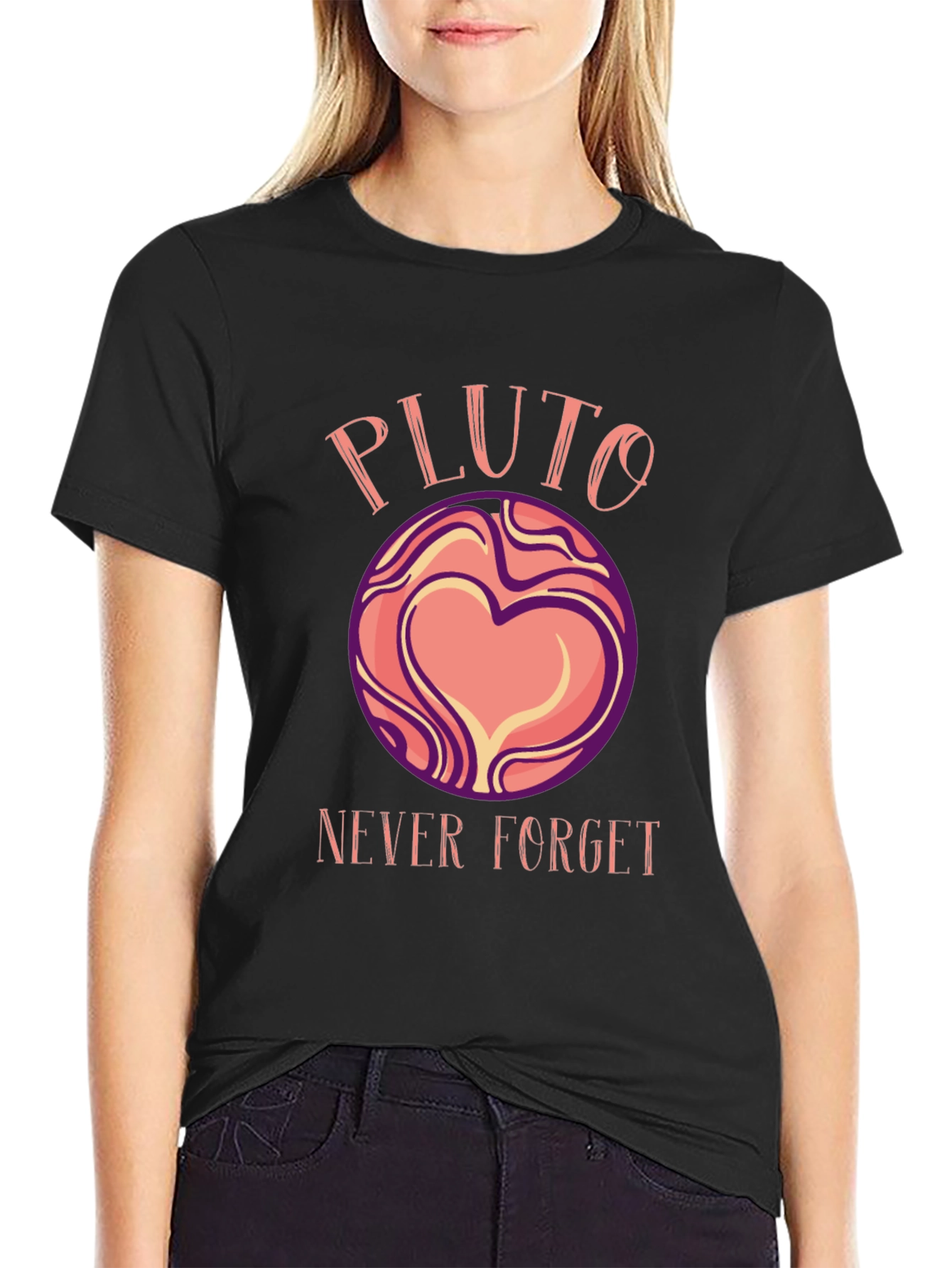 Black Pluto Never Forget Graphic T-Shirt view 2