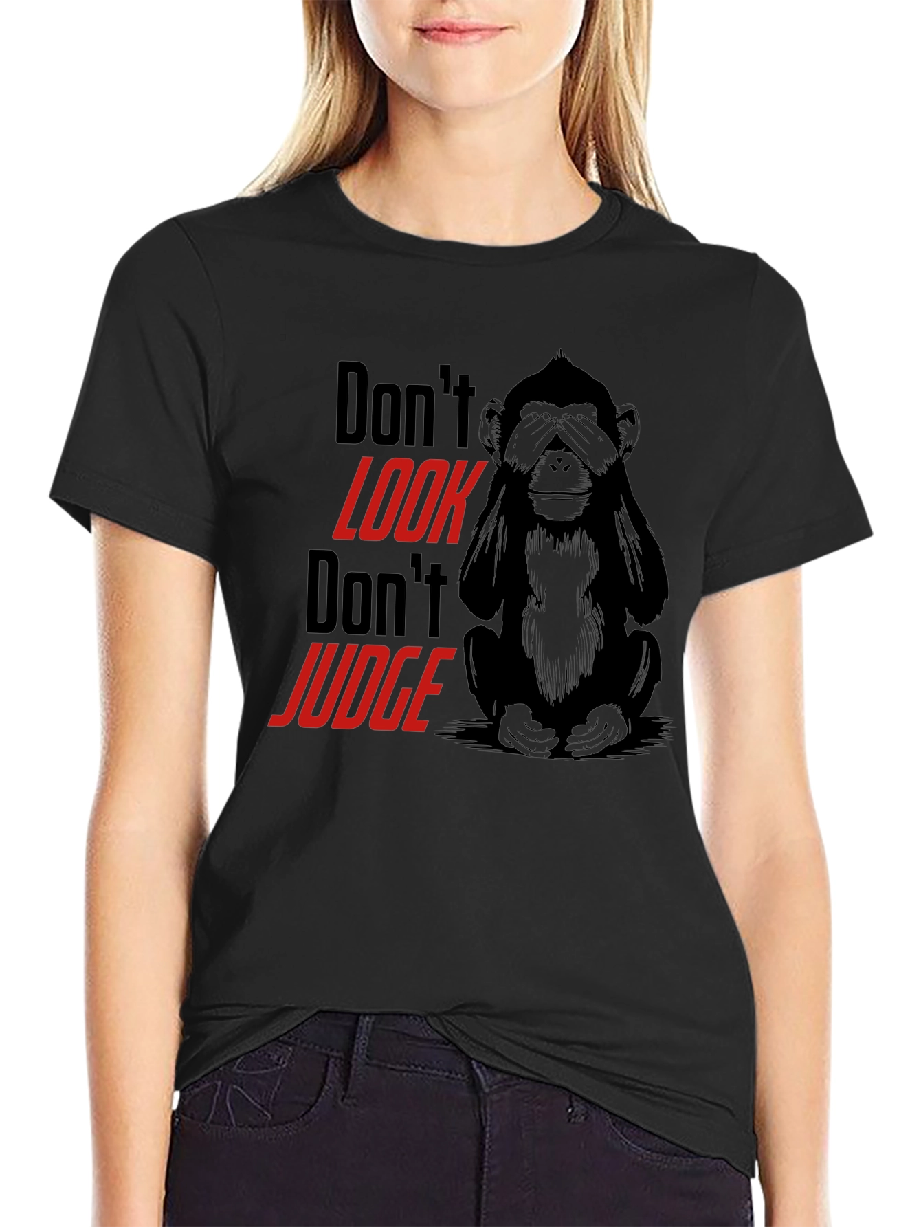 Black Don't Look Monkey Graphic Tee - Black view 2