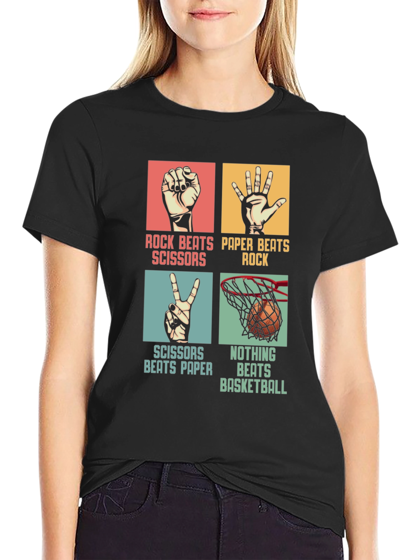 Black Rock Paper Scissors Basketball Black T-Shirt view 2