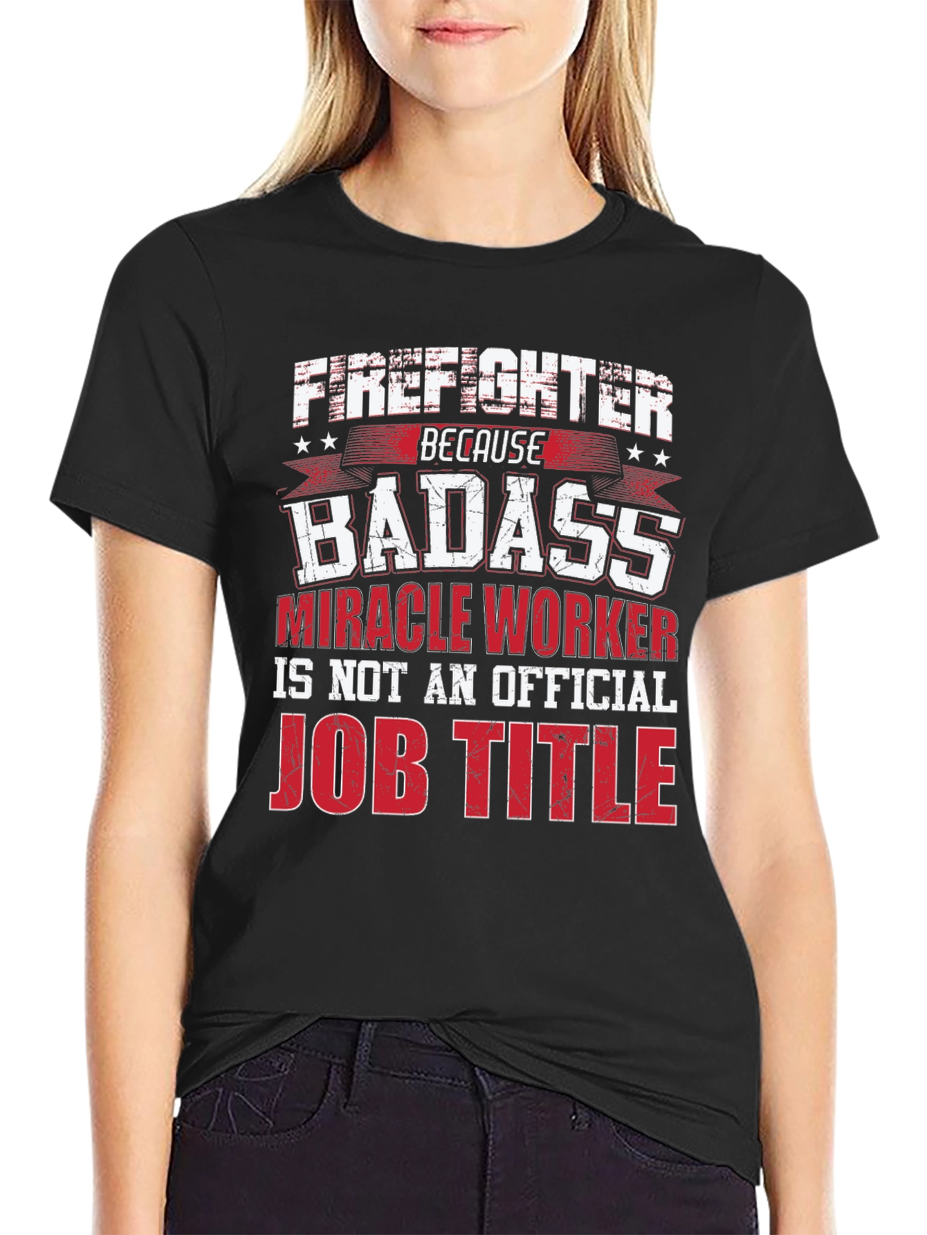 Black Firefighter Badass Job Title Black T-Shirt view 2