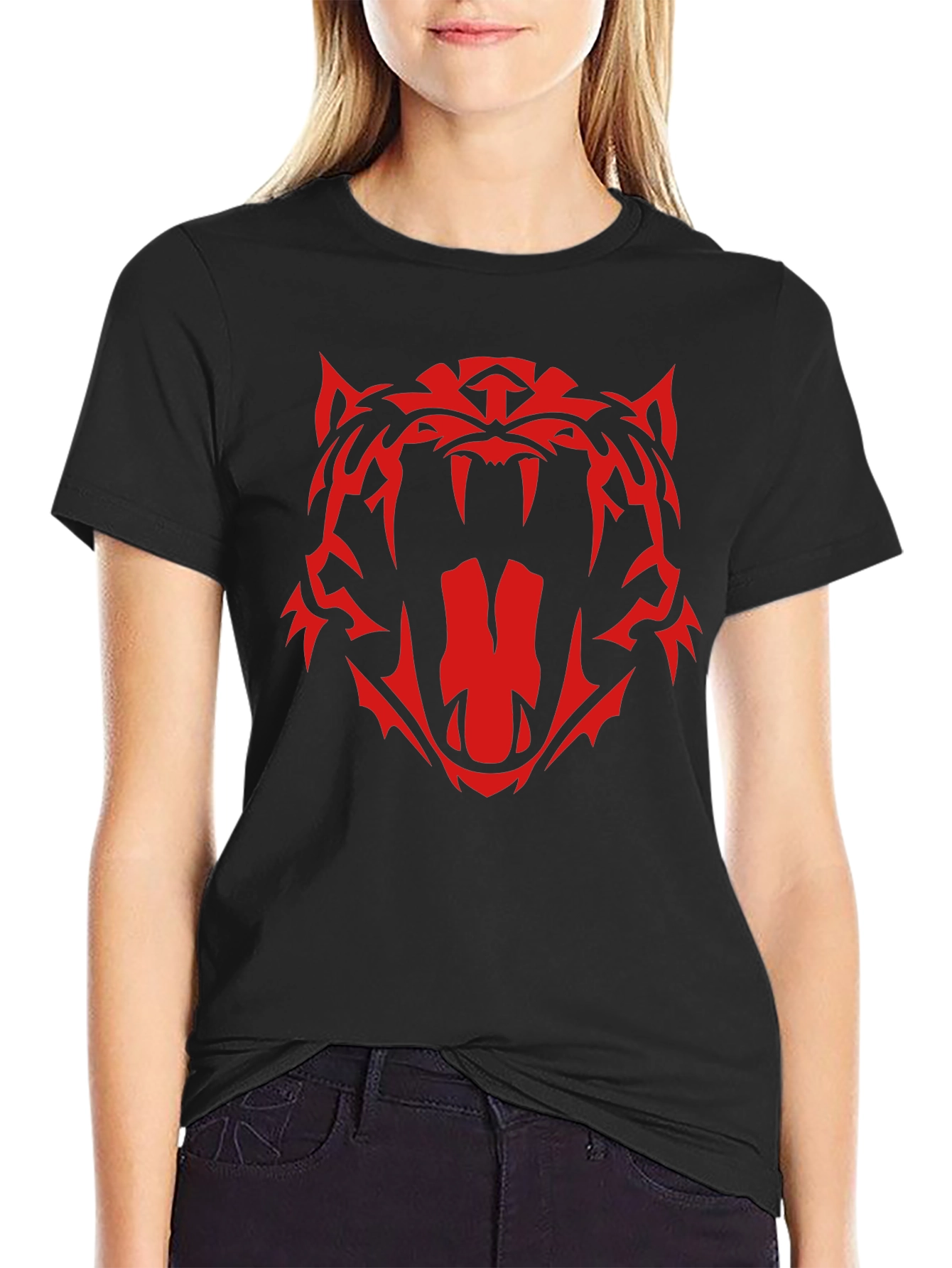Black Red Tiger Graphic Black T-Shirt view 2