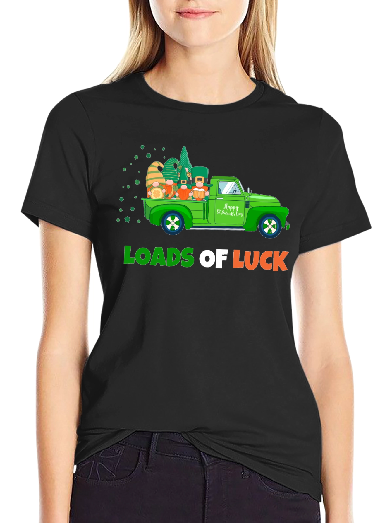 Black Loads of Luck St. Patrick's Day Truck T-Shirt view 2