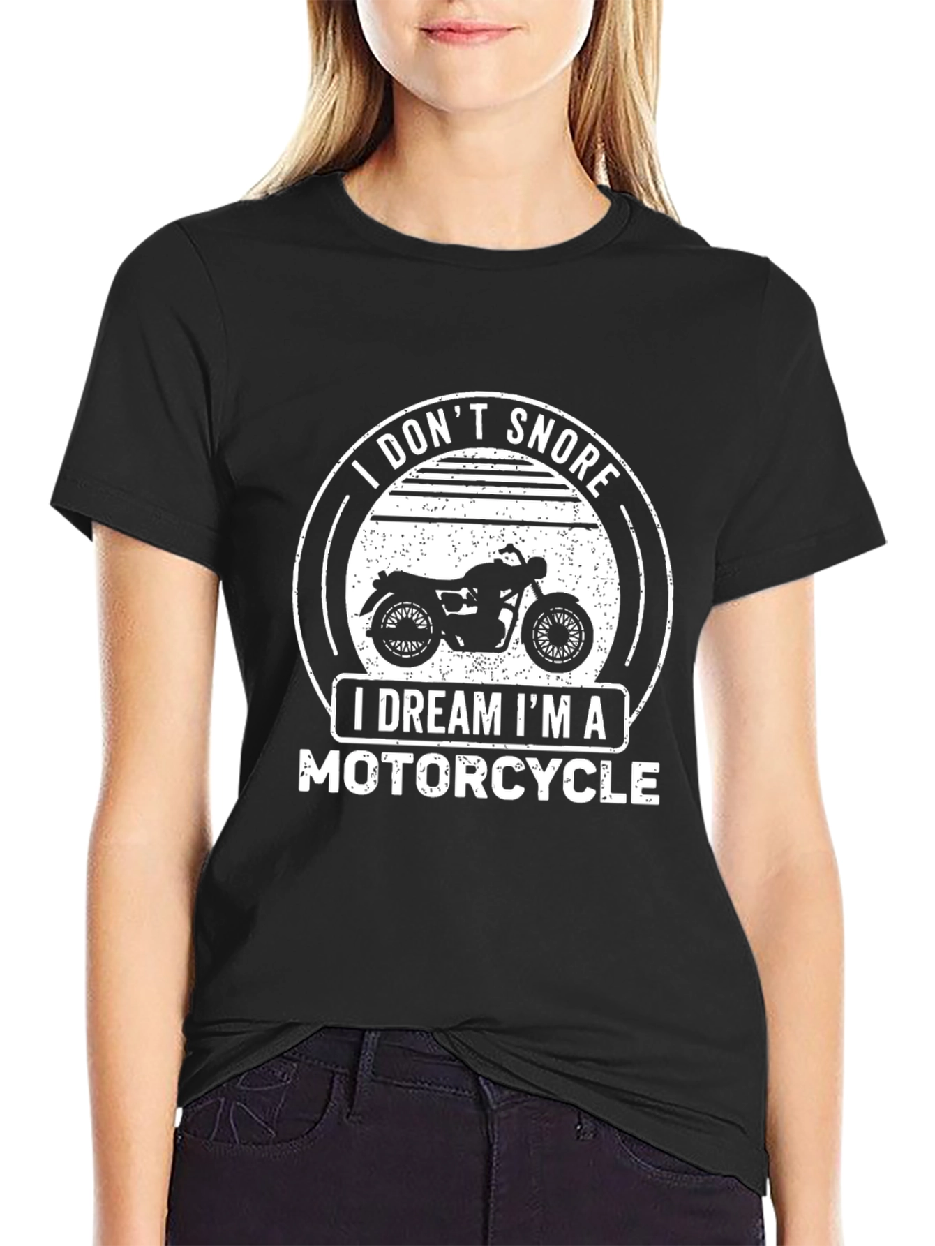 Black I Don't Snore I Dream I'm A Motorcycle Black T-Shirt view 2
