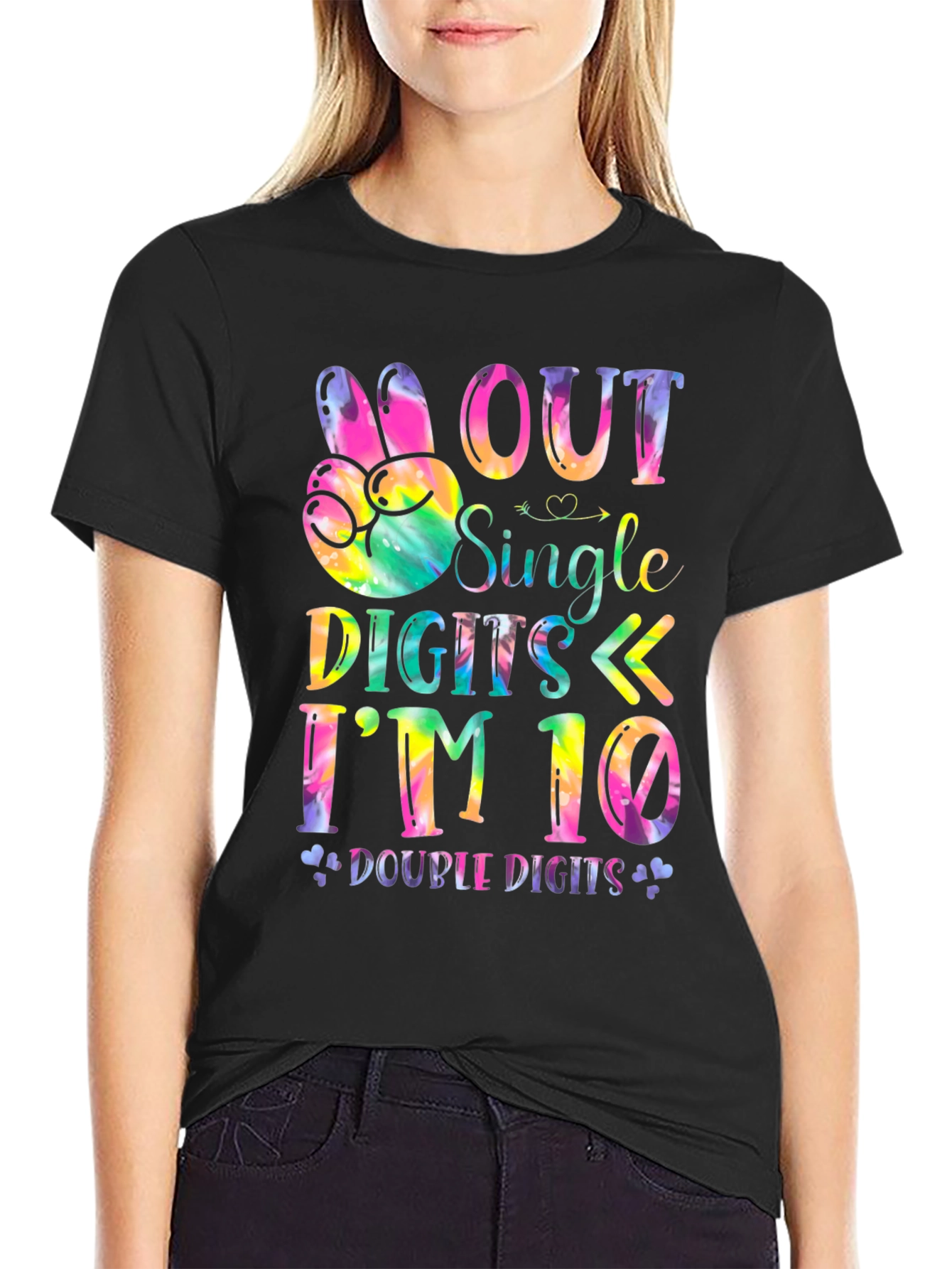 Black Peace Out Single Digits I'm 10 - Tie Dye Birthday Tee view 2