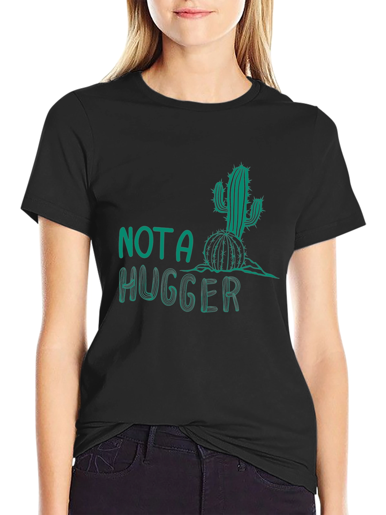 Black Not A Hugger Cactus Graphic Tee - Black view 2