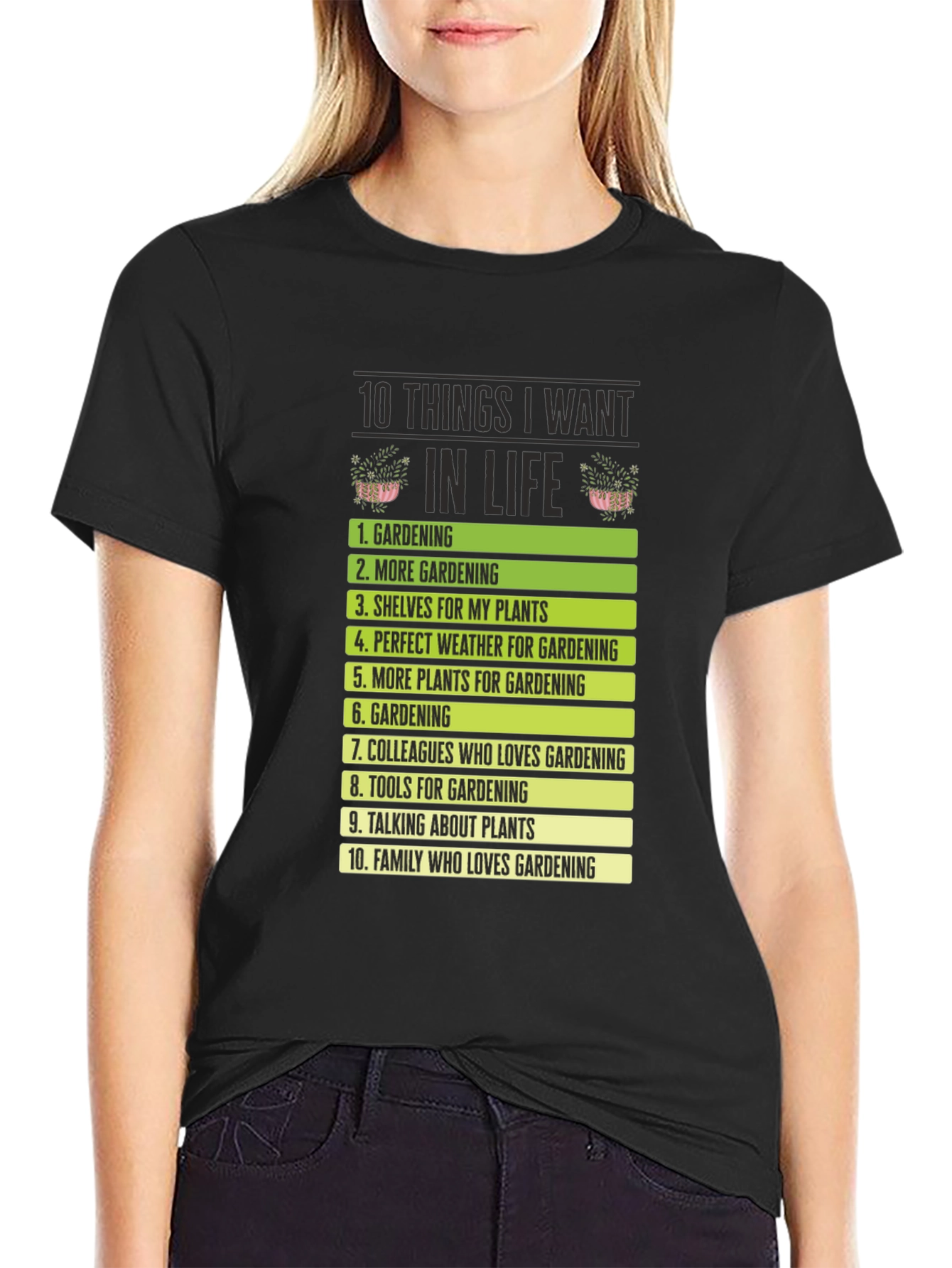 Black Gardening Wish List T-Shirt - Plant Lover Tee view 2