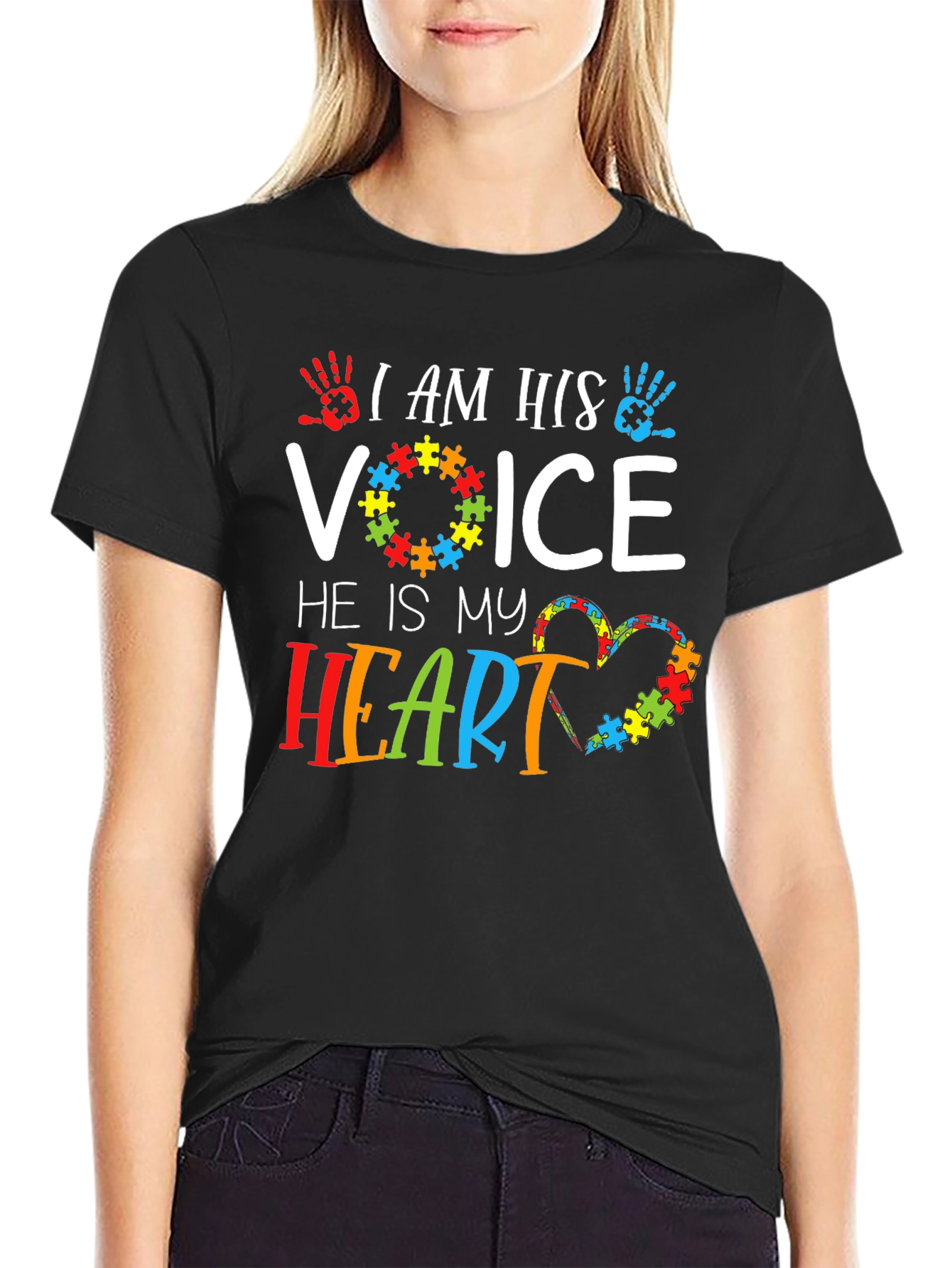 Black Autism Awareness T-Shirt - I Am His Voice view 2