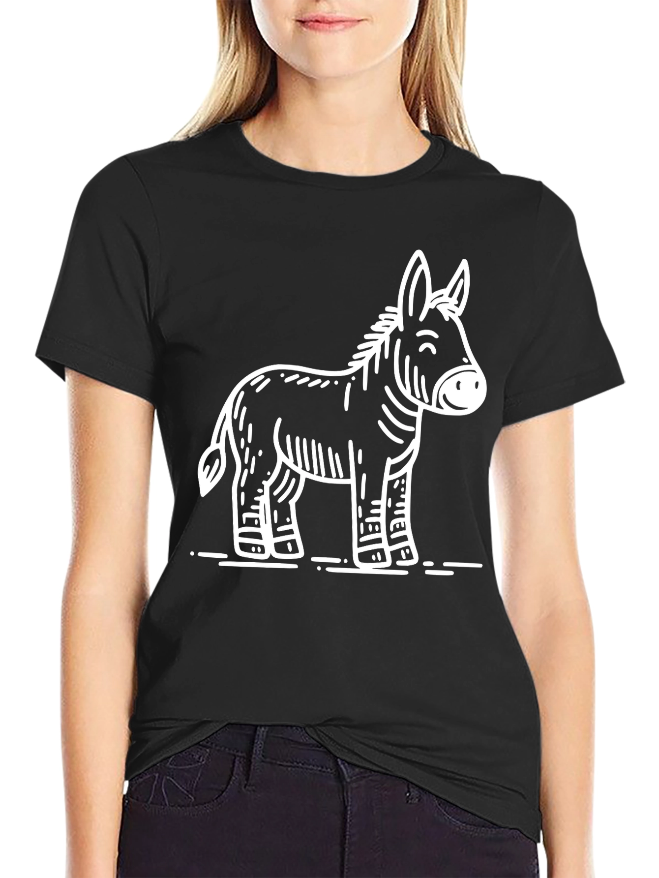Black Cartoon Donkey Graphic T-Shirt view 2