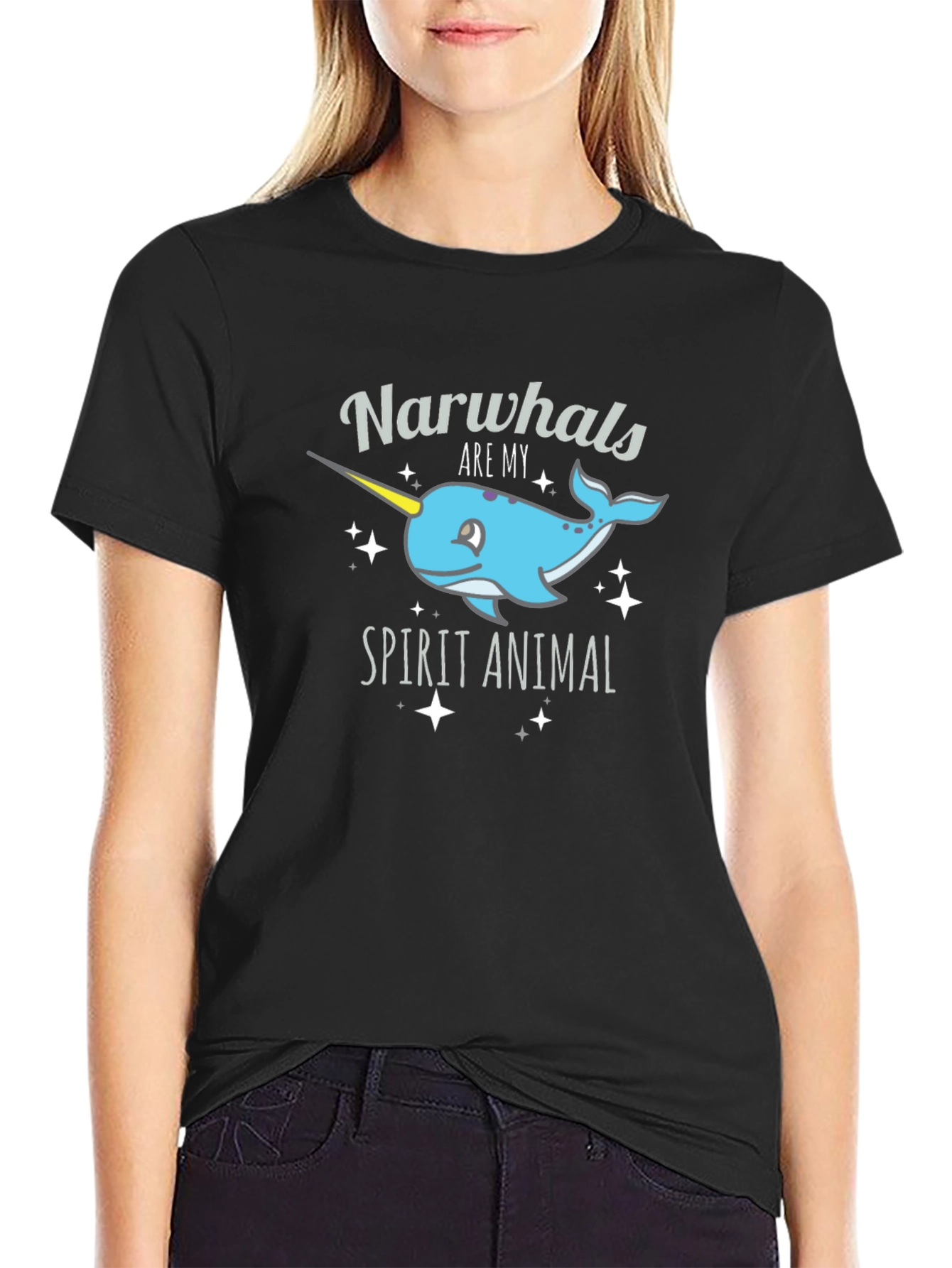 Black Narwhal Spirit Animal Graphic Tee - Black Cotton Blend view 2
