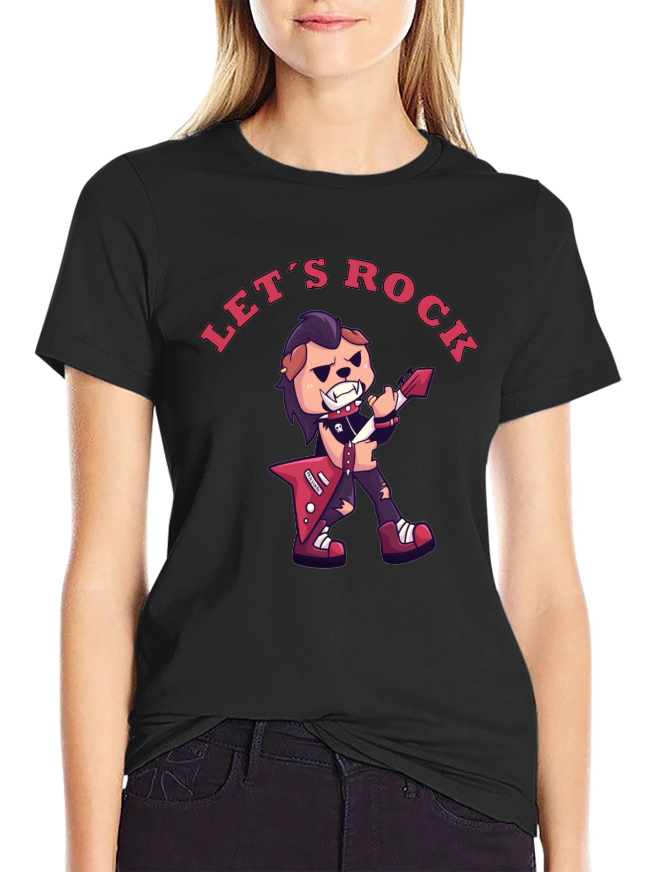 Black Let's Rock Graphic T-Shirt - Black Cotton Tee view 2