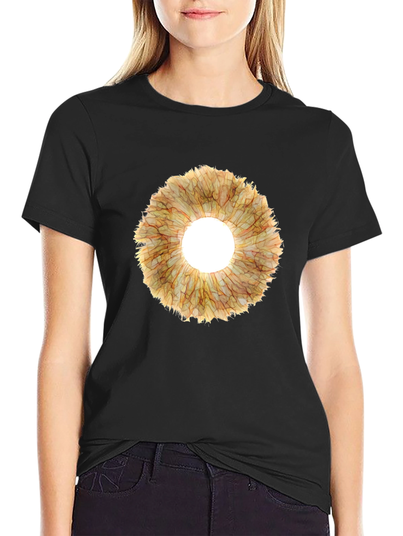 Black Eye-Catching Floral Ring Graphic Tee - Black view 2