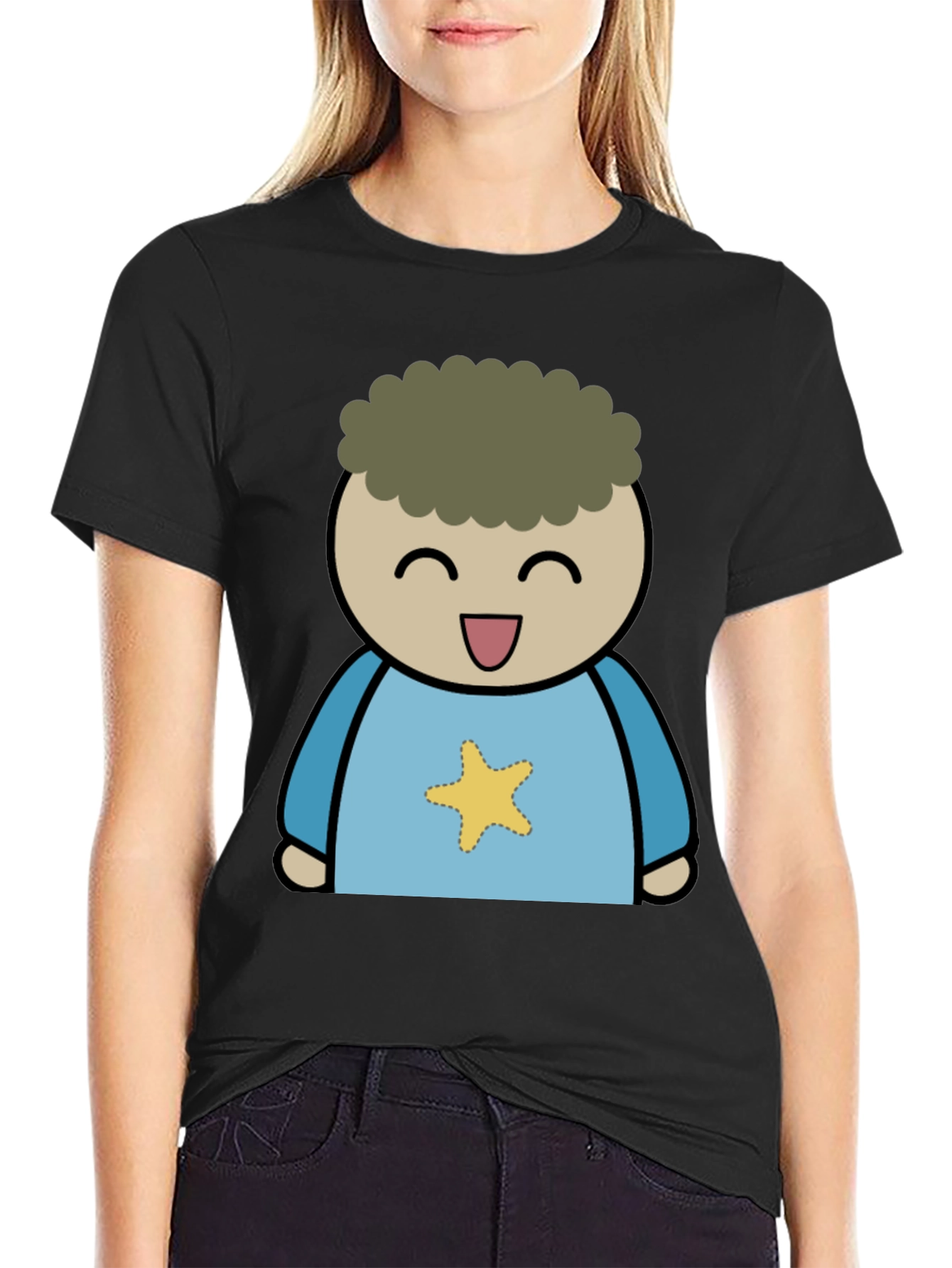 Black Cartoon Star T-Shirt view 2