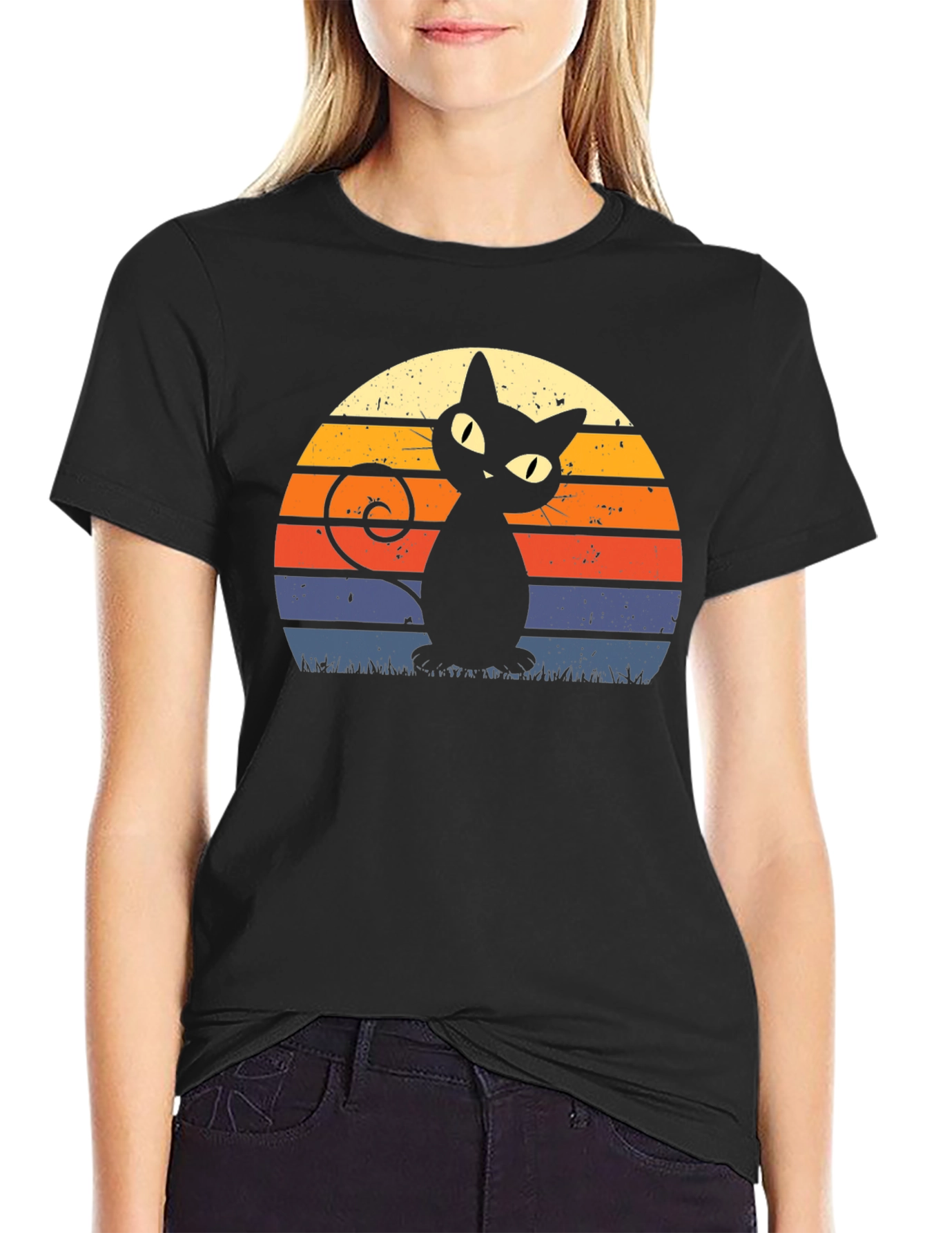 Black Retro Black Cat T-Shirt view 2