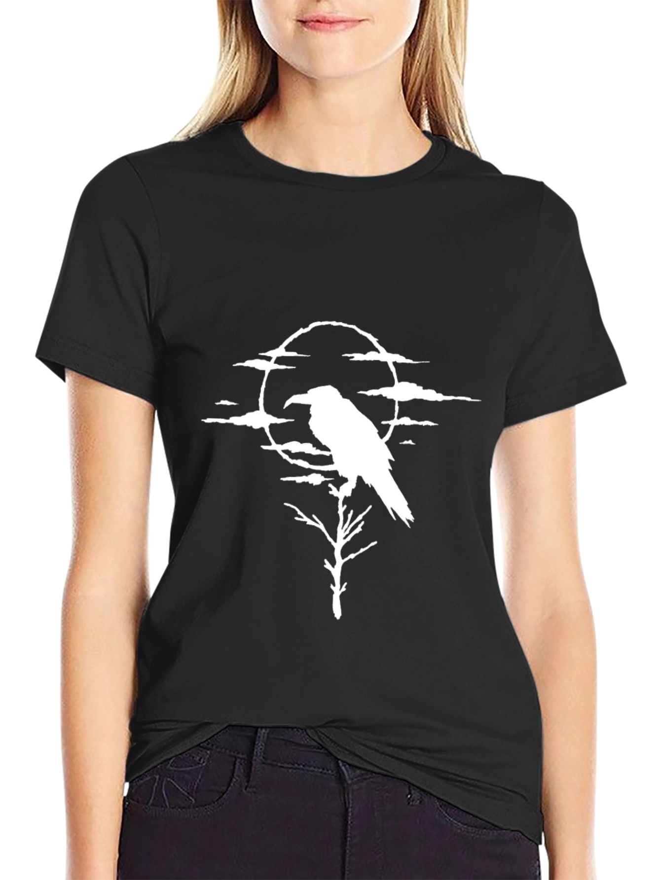 Raven Moon Graphic Tee - Black Cotton Shirt - 2
