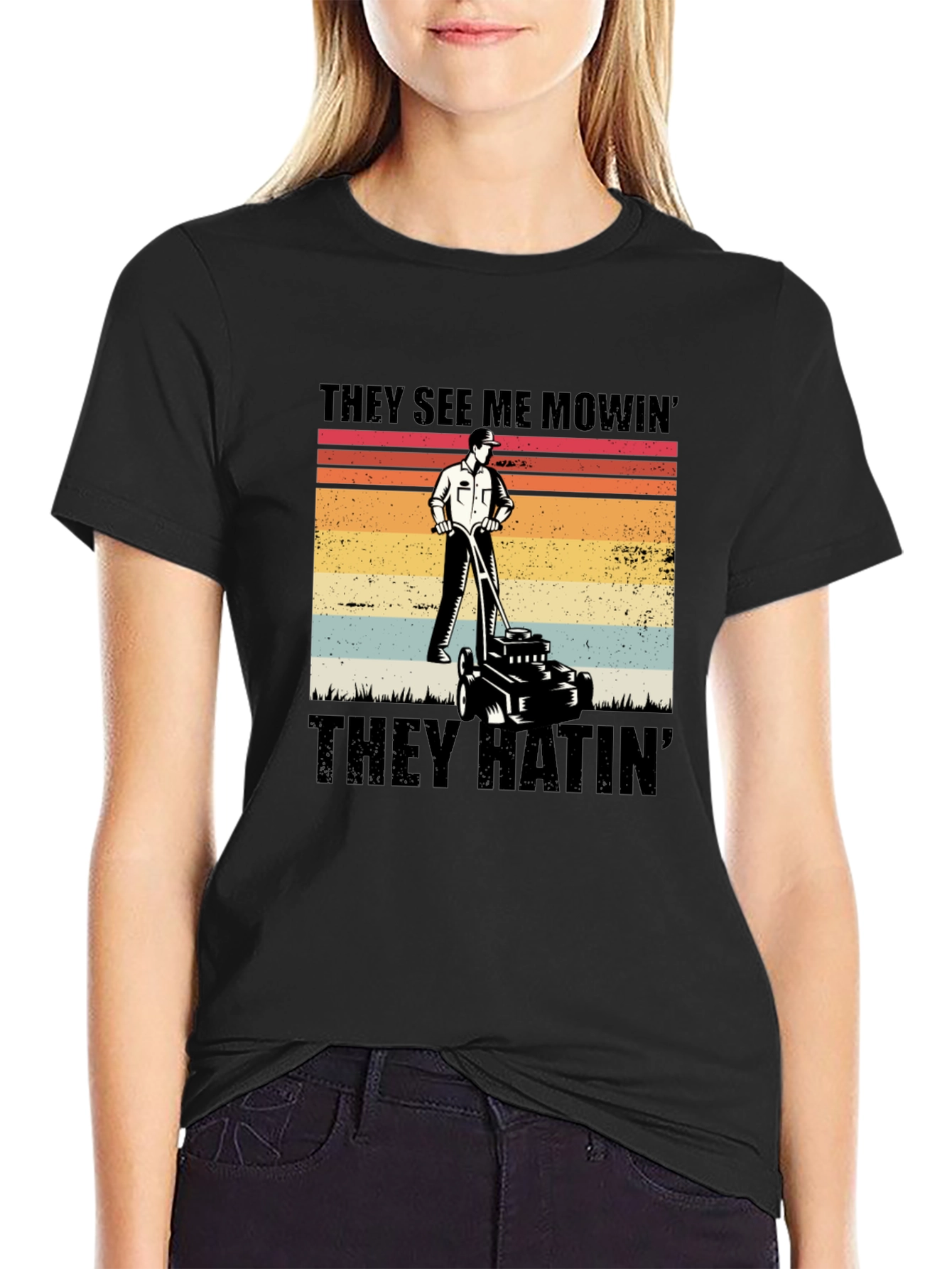 Black They See Me Mowin' Black T-Shirt view 2