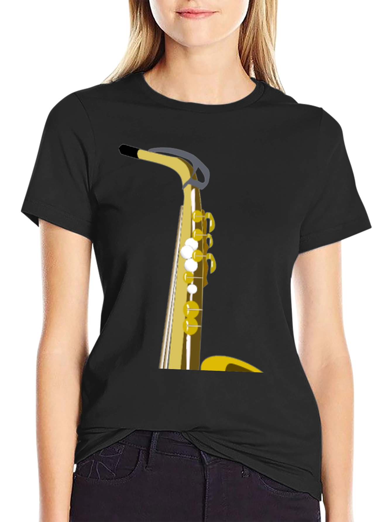 Black Saxophone Graphic Tee - Black Cotton Casual Wear view 2