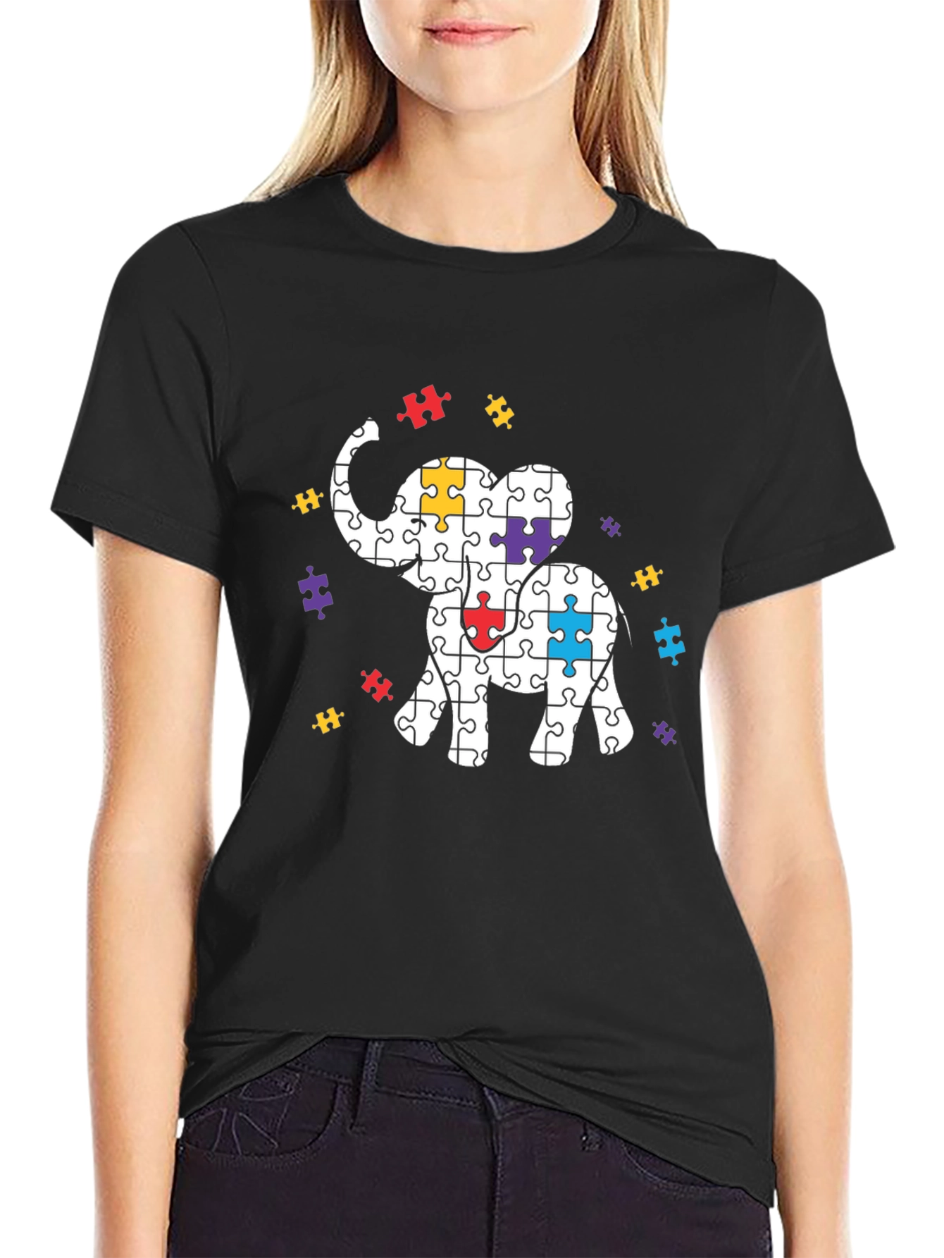 Autism Awareness Puzzle Elephant Graphic Tee - 2