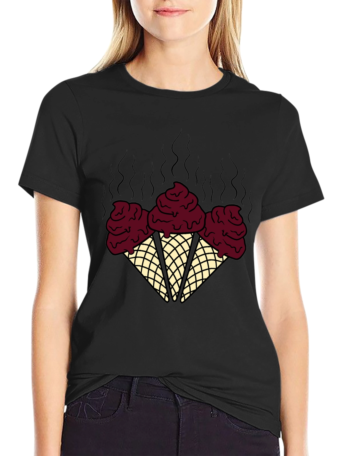 Black Novelty Ice Cream Cone Graphic Tee - Black view 2