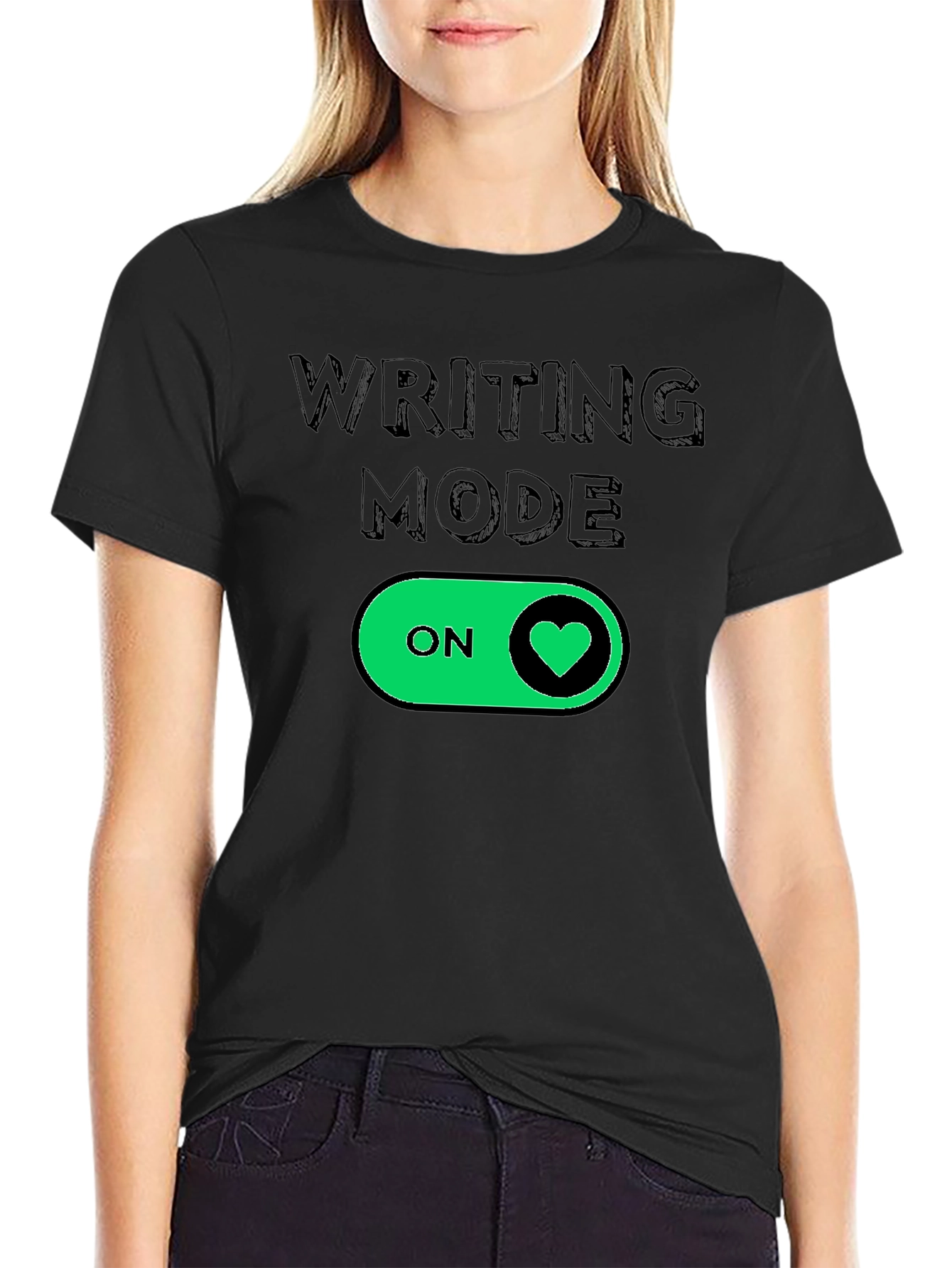 Black Writing Mode On Heart T-Shirt - Black view 2